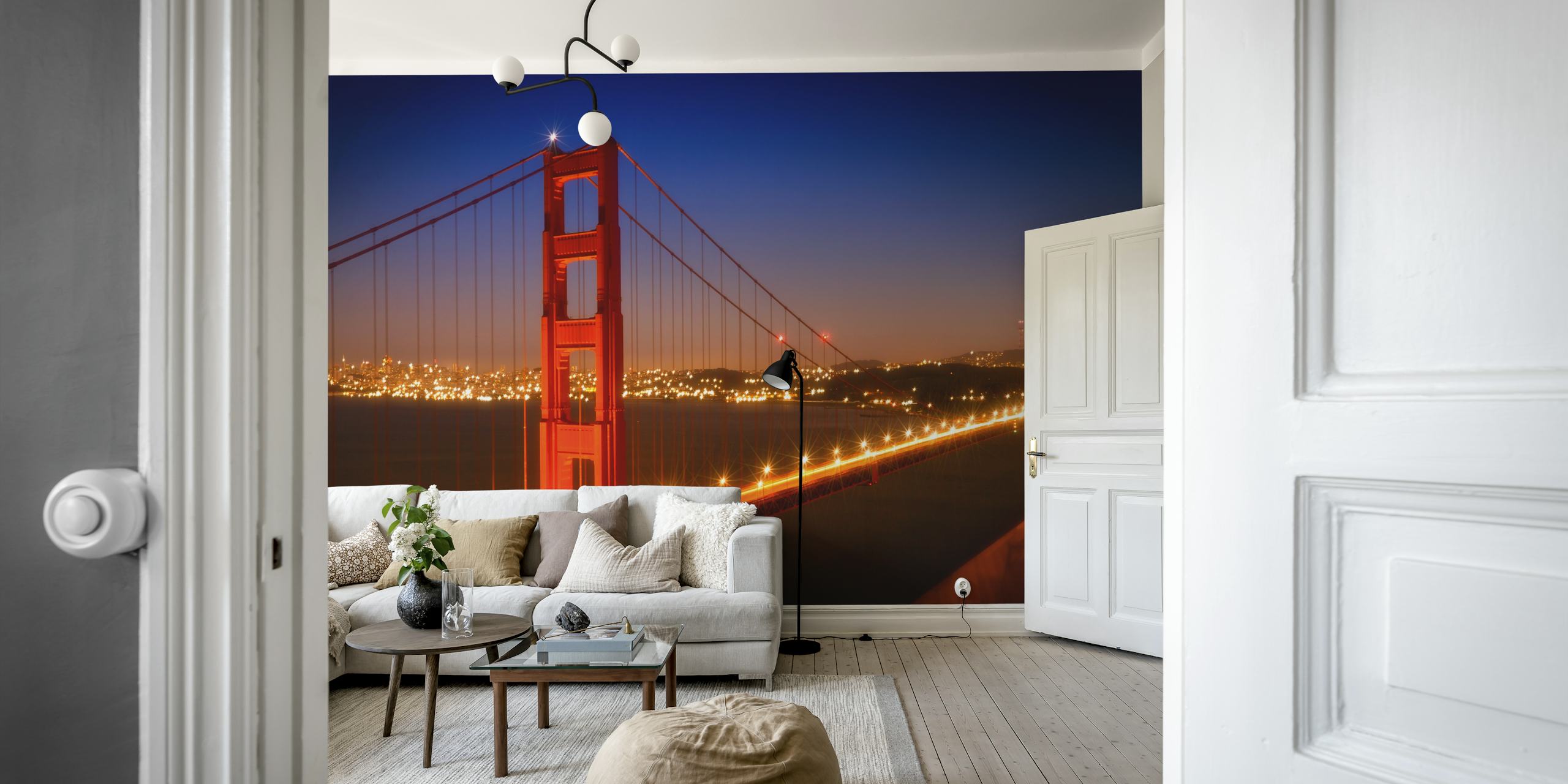 Golden Gate Bridge night view with bright lights wallpaper