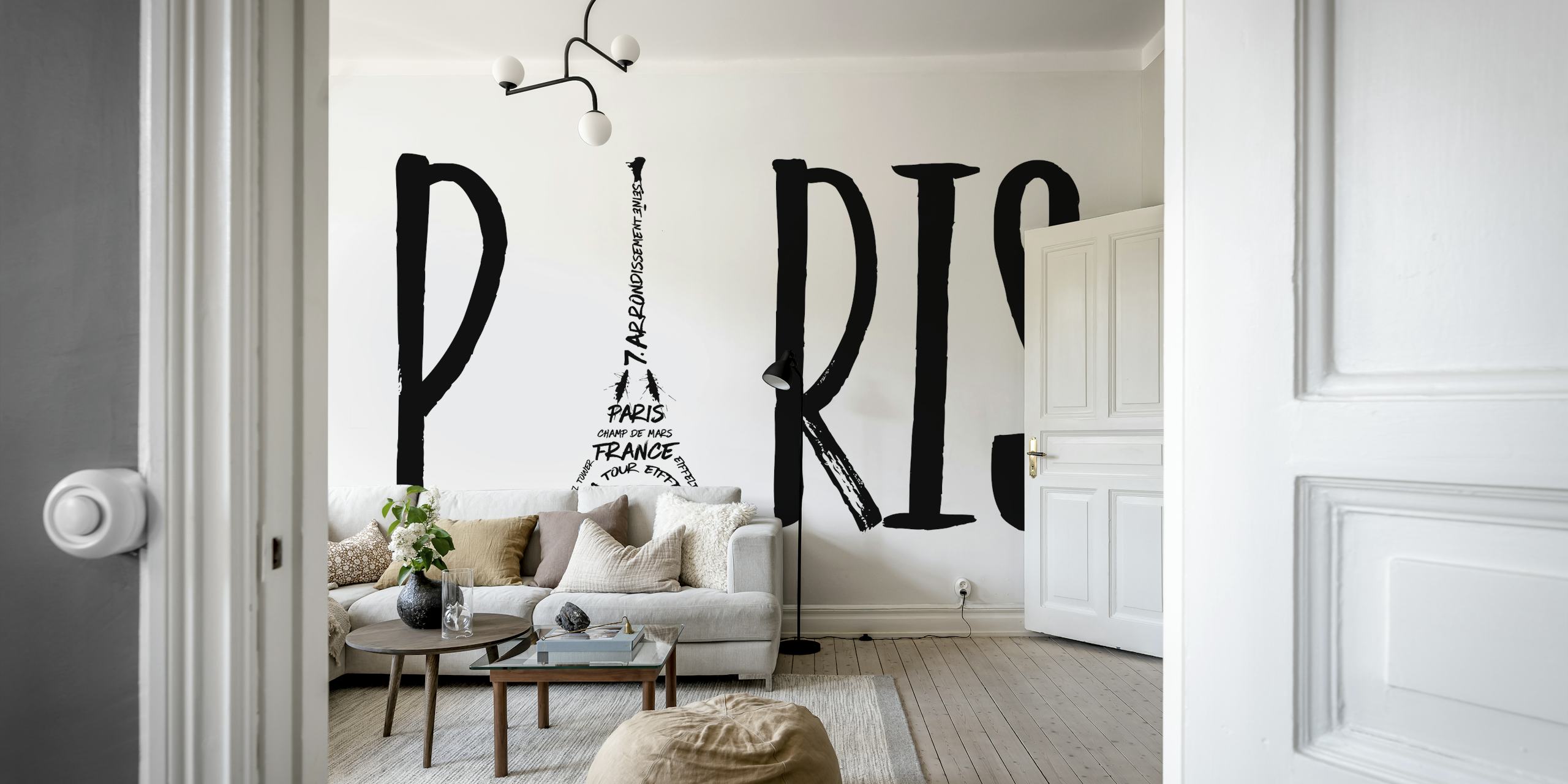 Sort og hvid Paris typografi kunst med Eiffeltårnet integreret i designet