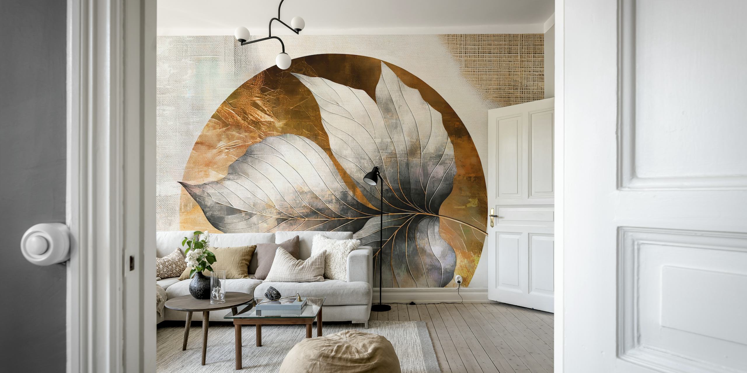 Papel de parede Golden Leaf Elegance em um quarto