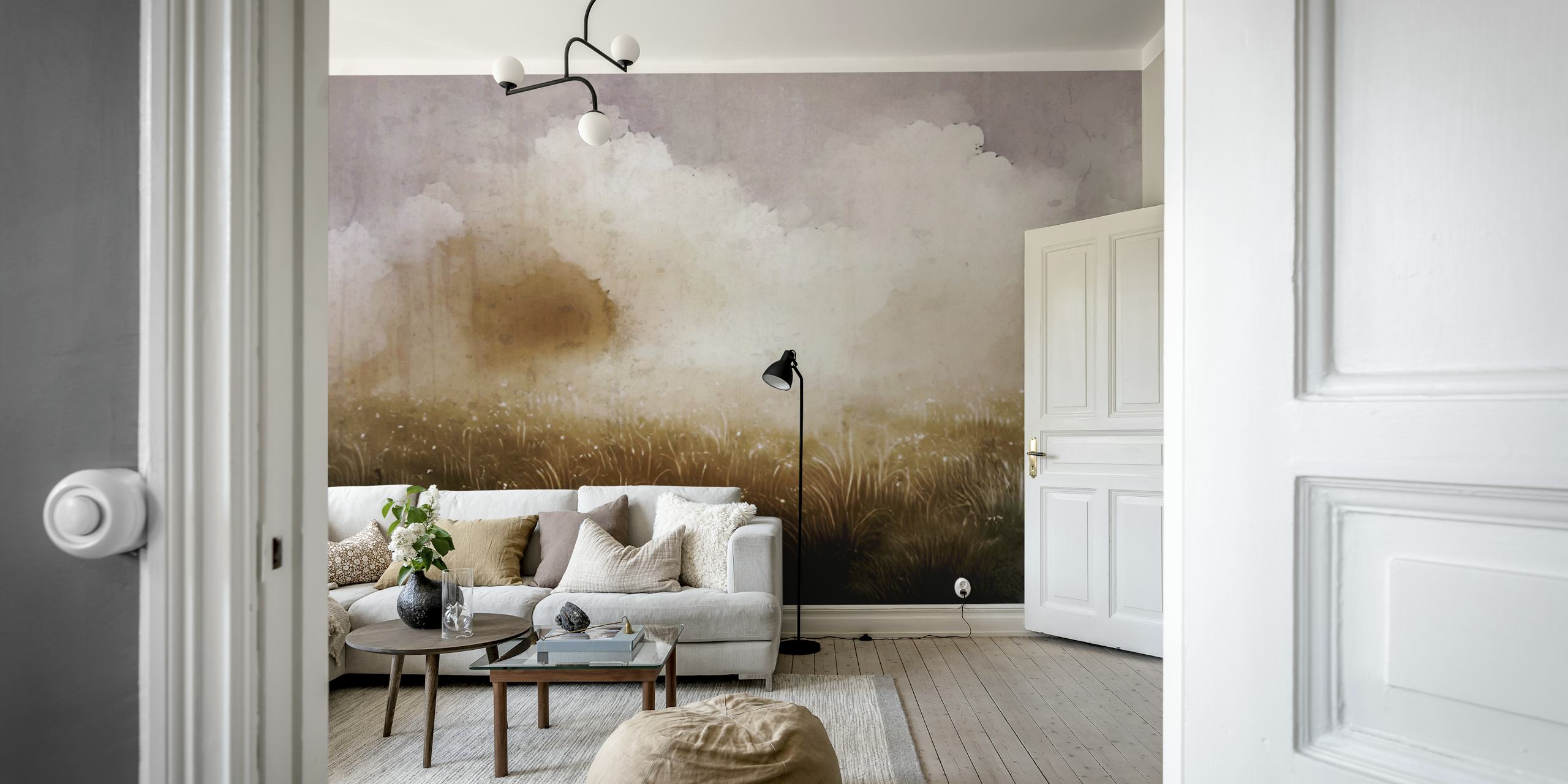 Papel pintado Autumn Haze Fields en una habitación