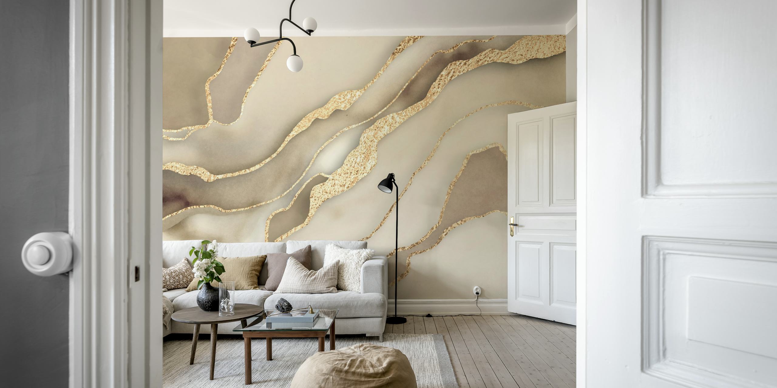 Sophisticated gold beige marble wallpaper in a room