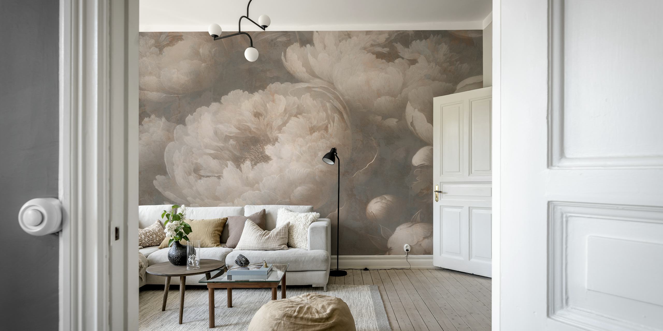 Vintage Peony Delight behang in een kamer