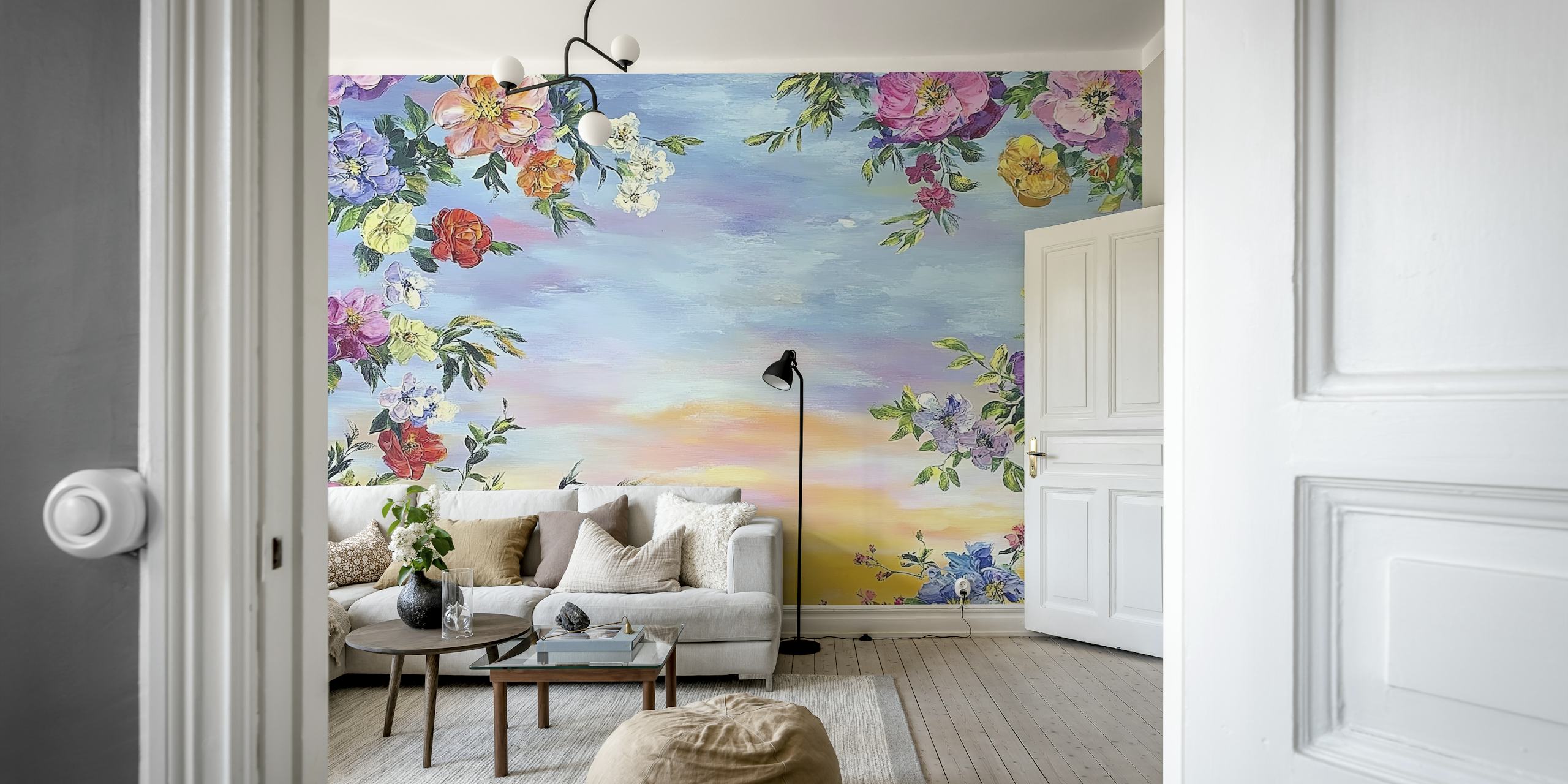 Σχεδιασμός ταπετσαρίας Flowers και sunset