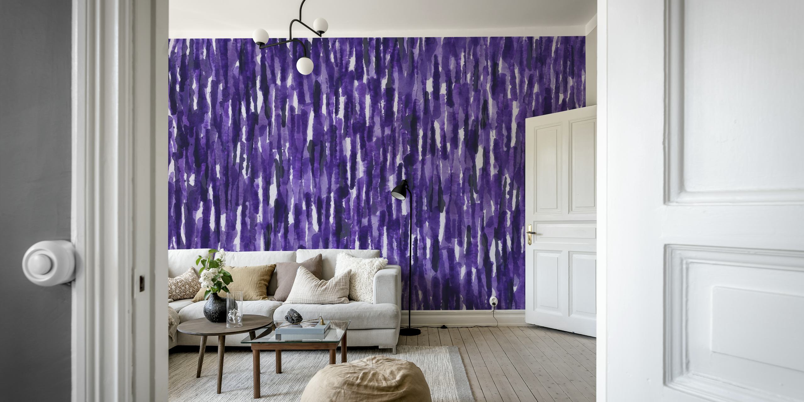 Purple watercolor rainfall vertical pattern wallpaper