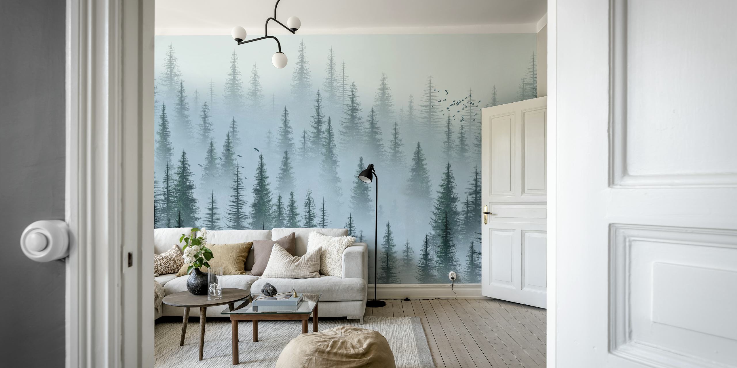 Misty Woods wallpaper in a room setting