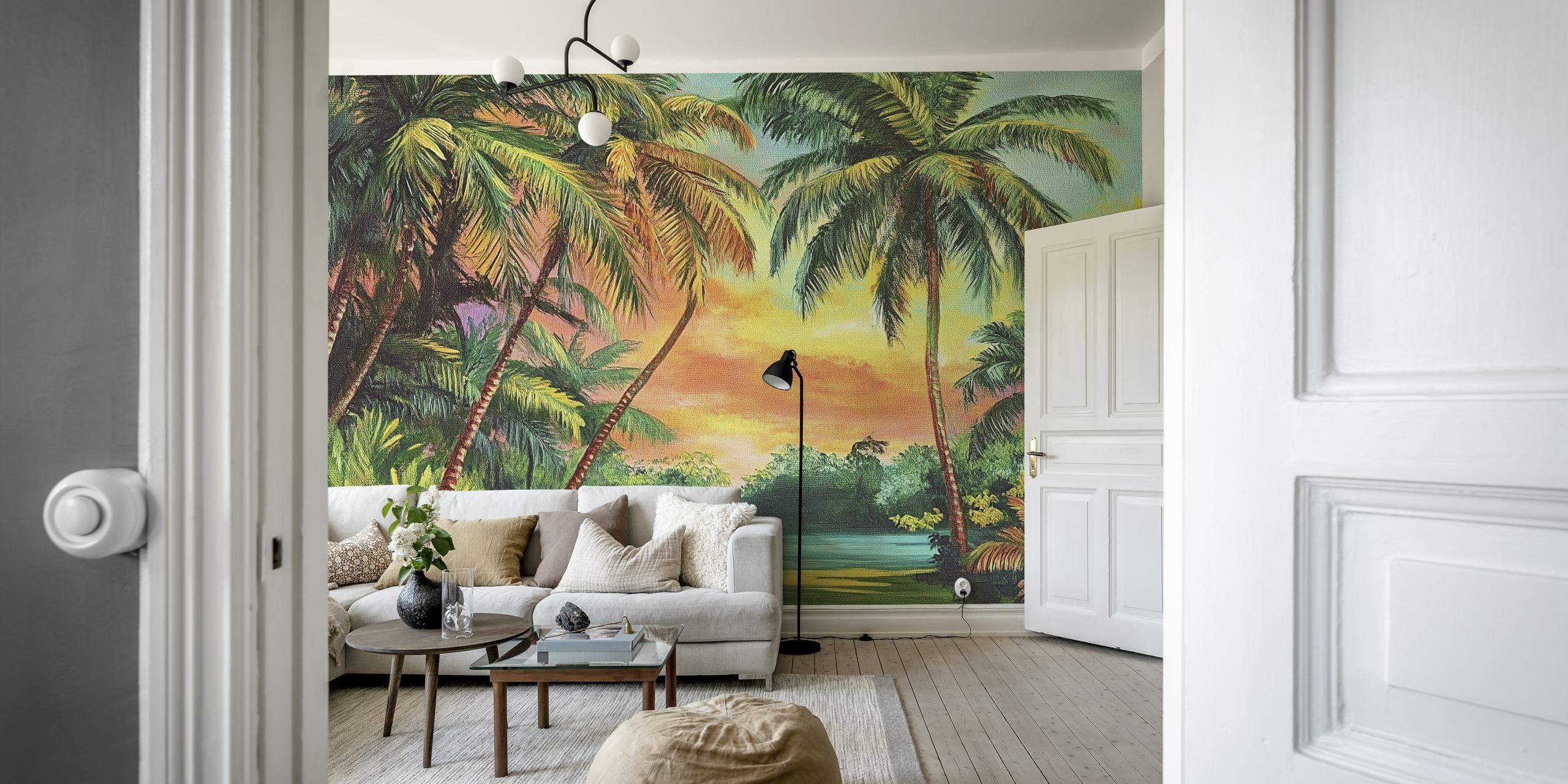 Worn Colorful Tropical wallpaper in a room