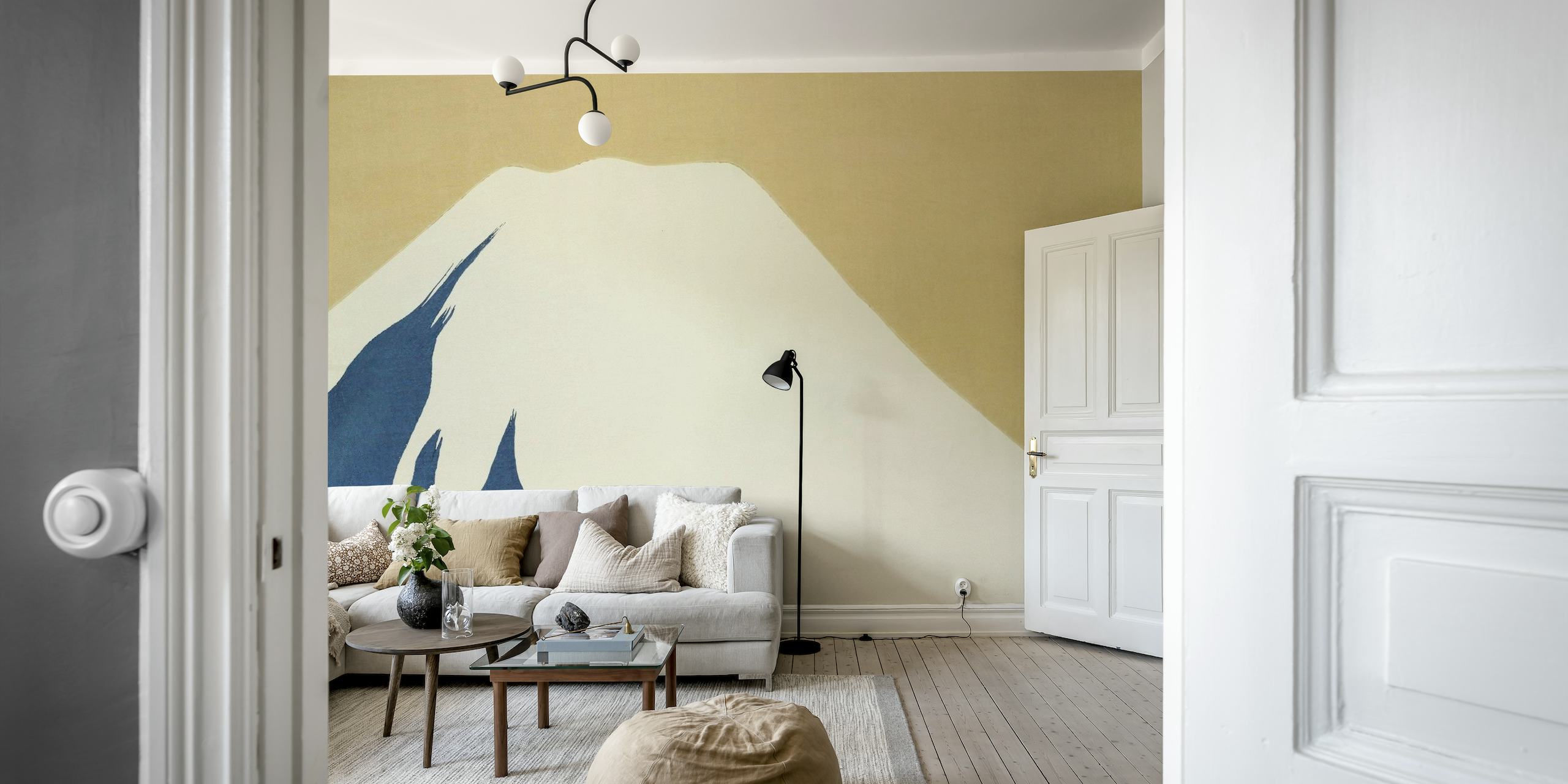 Mount Fuji wall mural with minimalist art style depicting the snow-capped summit