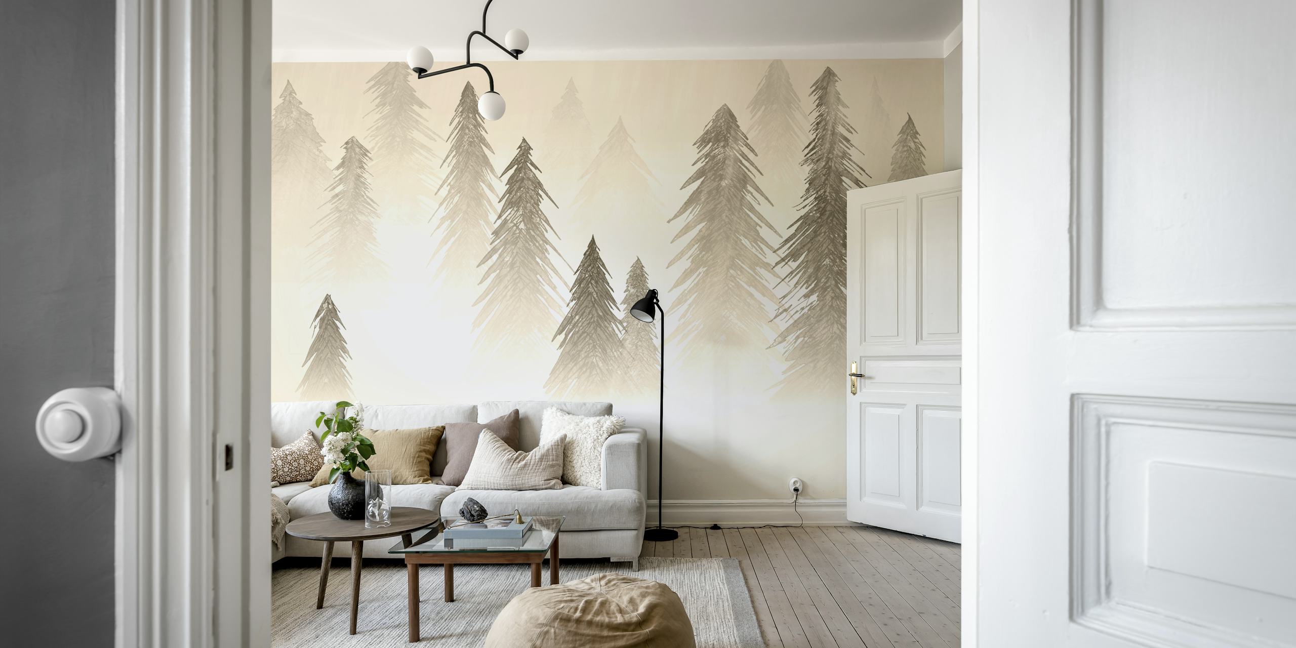 Snowing forest wallpaper in sepia tones