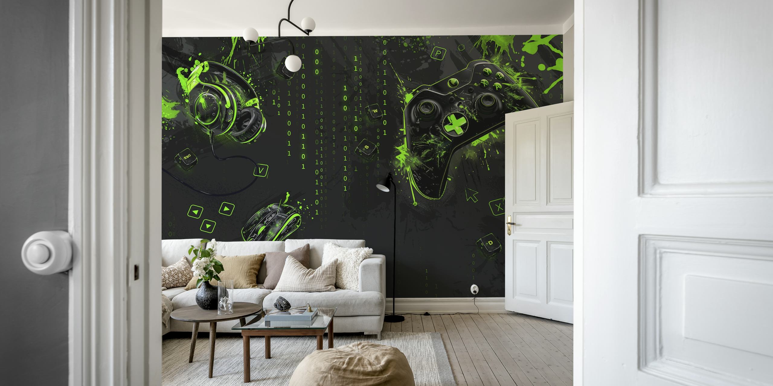 Neon Gaming mural i et moderne rum