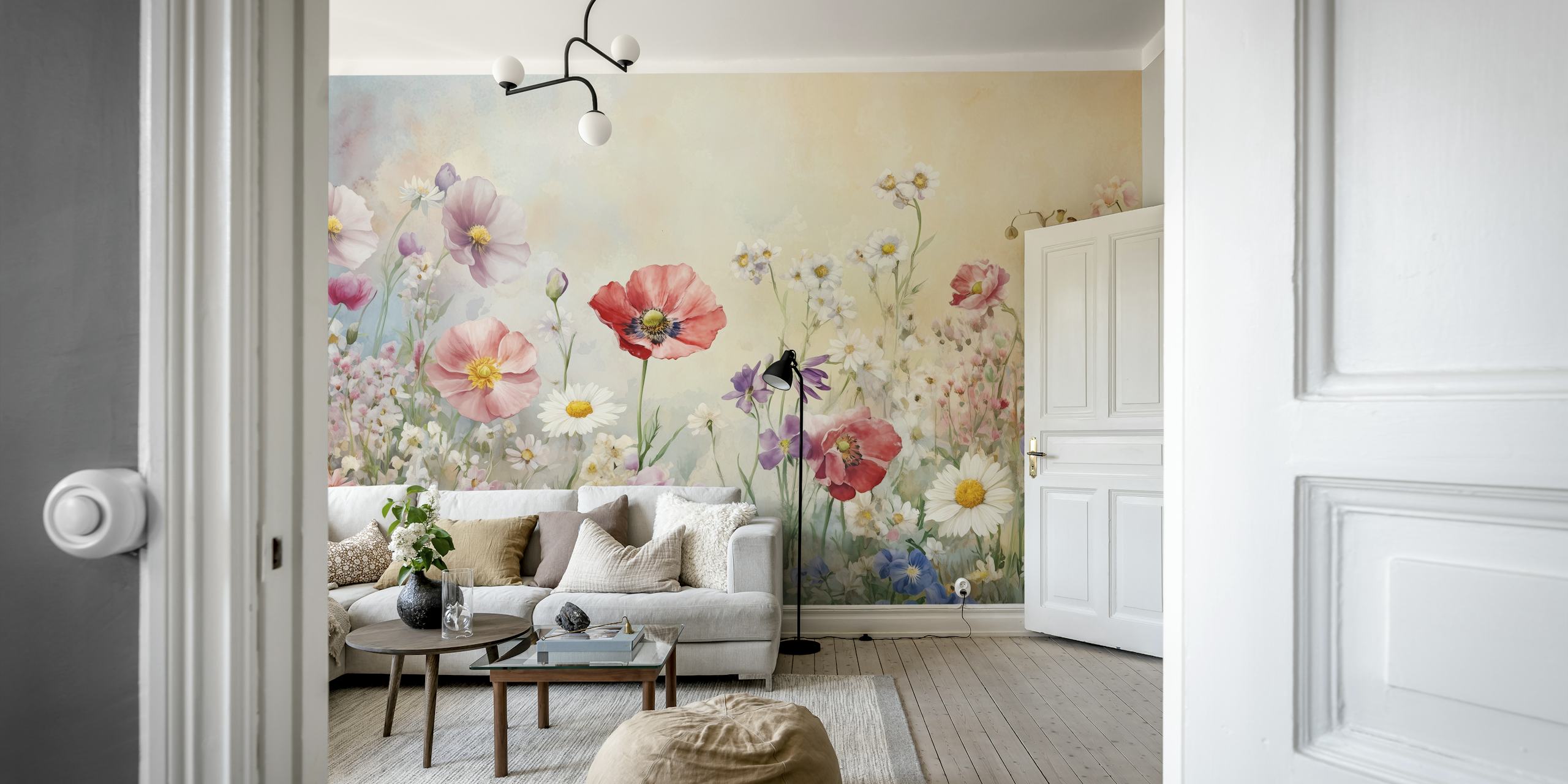 Watercolor Flower Symphony wallpaper in a room