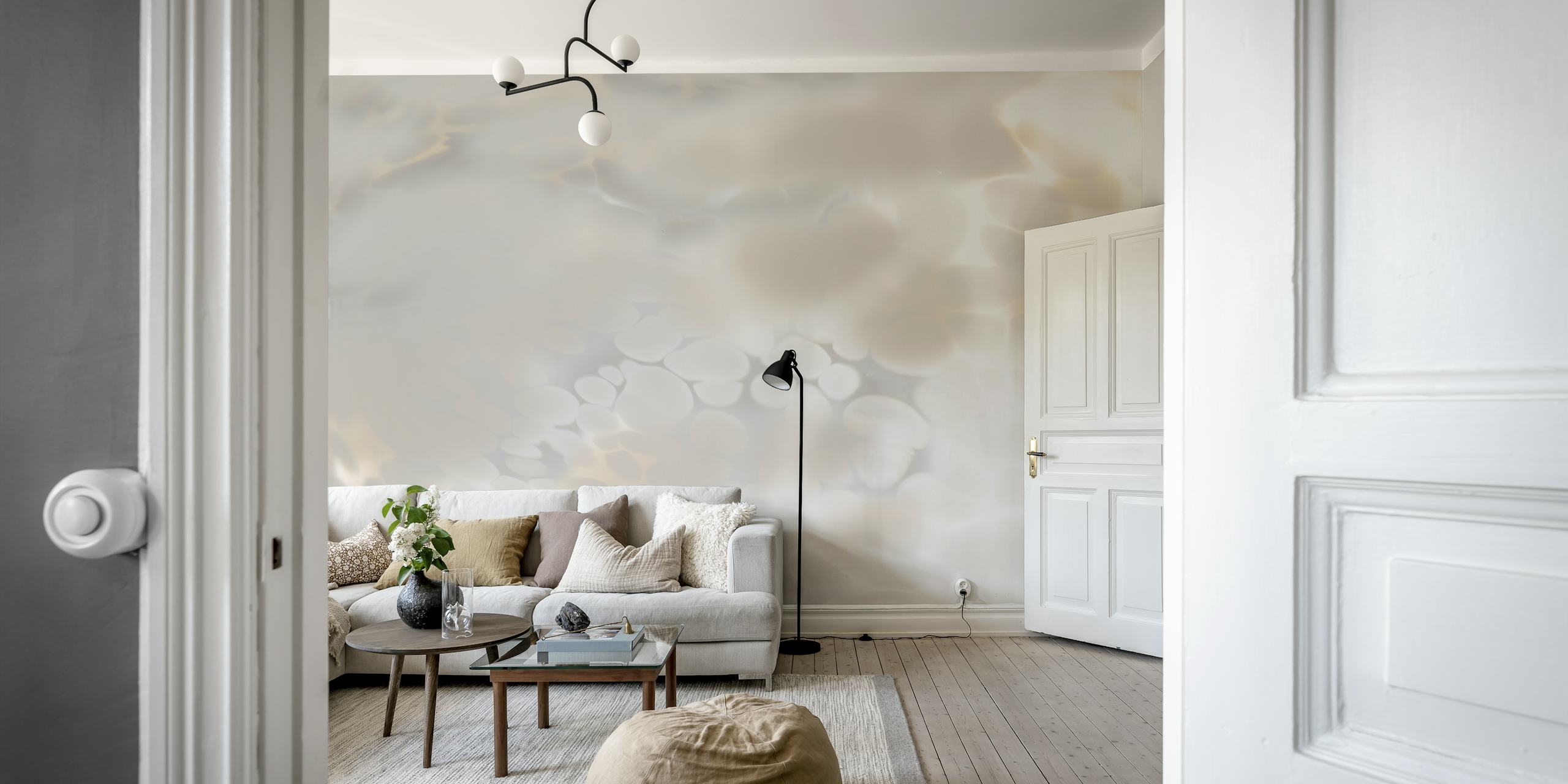 Abstract light reflection pattern in soft white and grey wallpaper