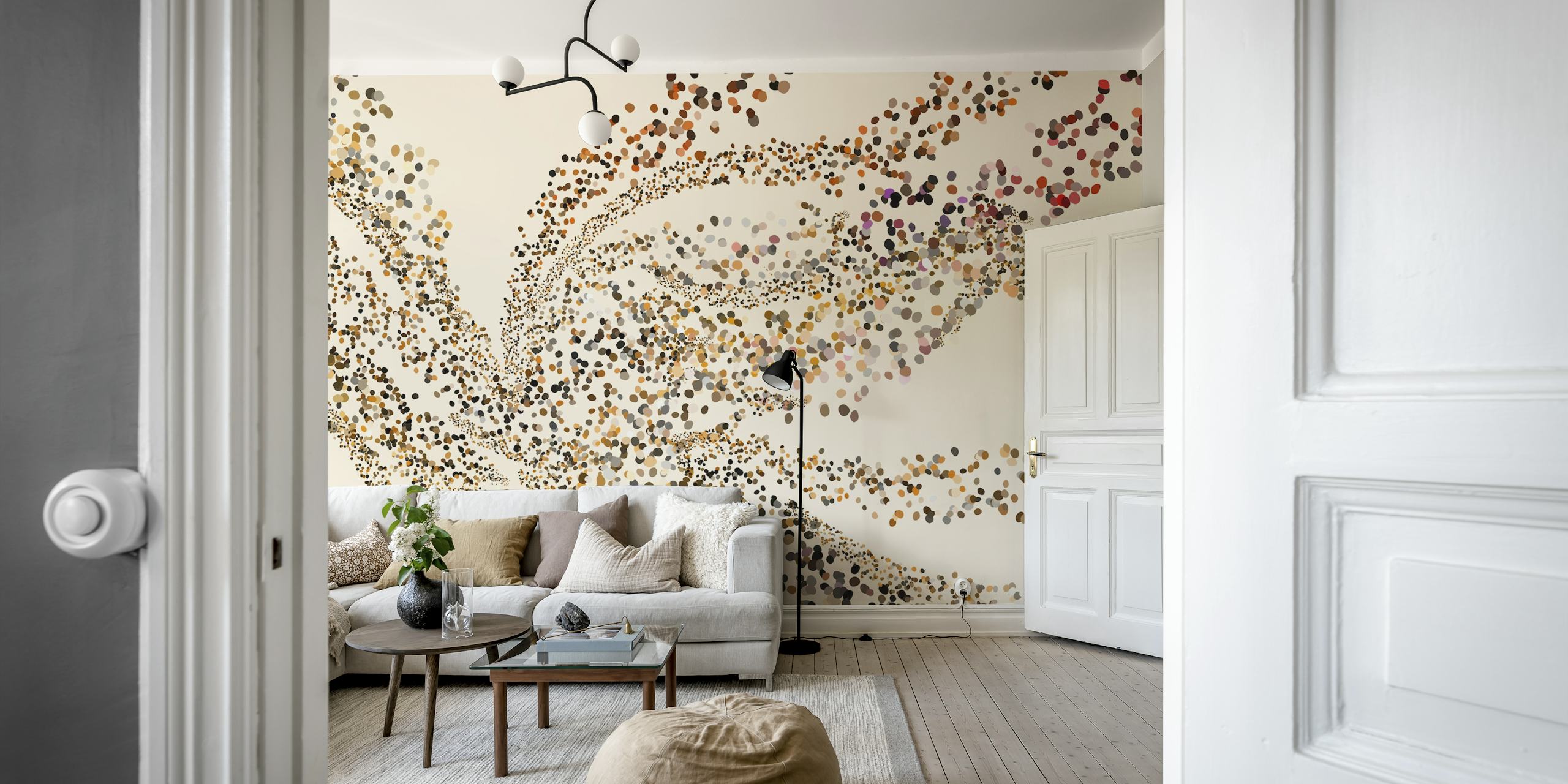 Autumn Whirl Dots Tapete in einem stilvollen Raum