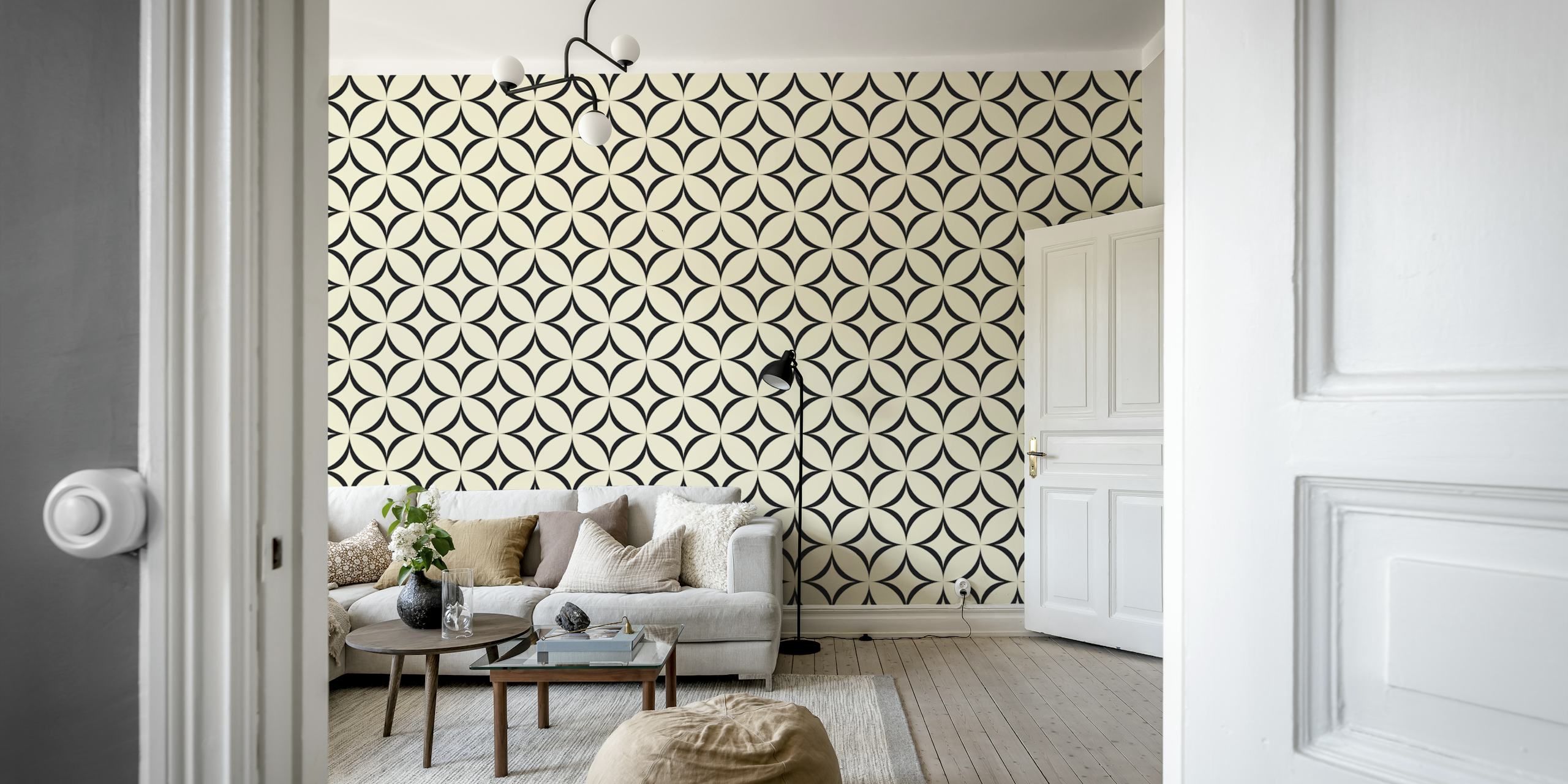 Black and white geometric circle pattern wallpaper