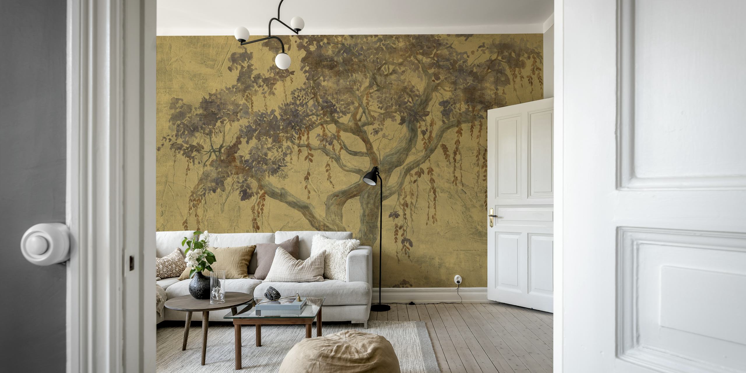 Mystical Amber Tree Painting papier peint dans une pièce