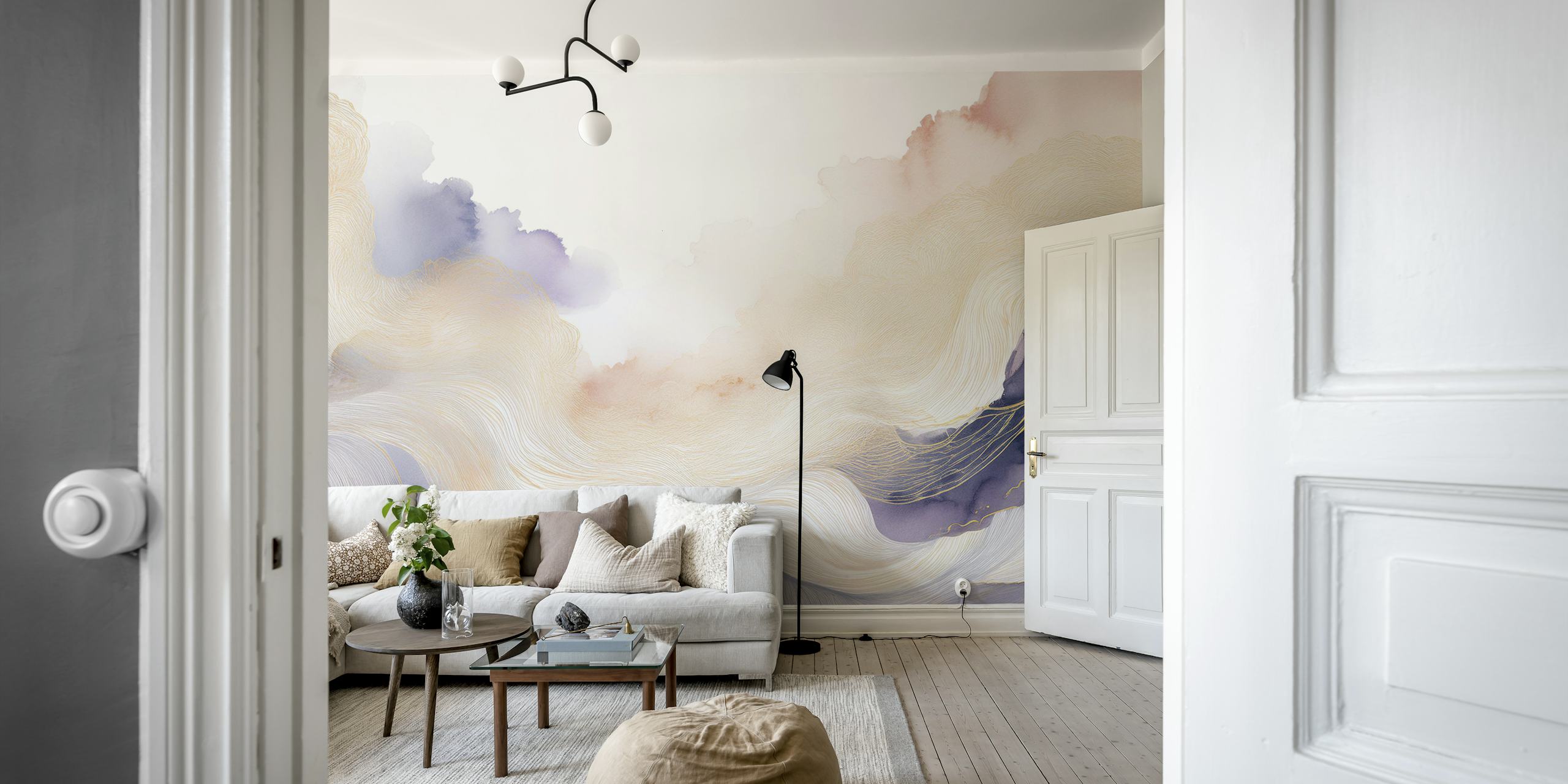 Tapeta Lavender Cloud Forms w pokoju