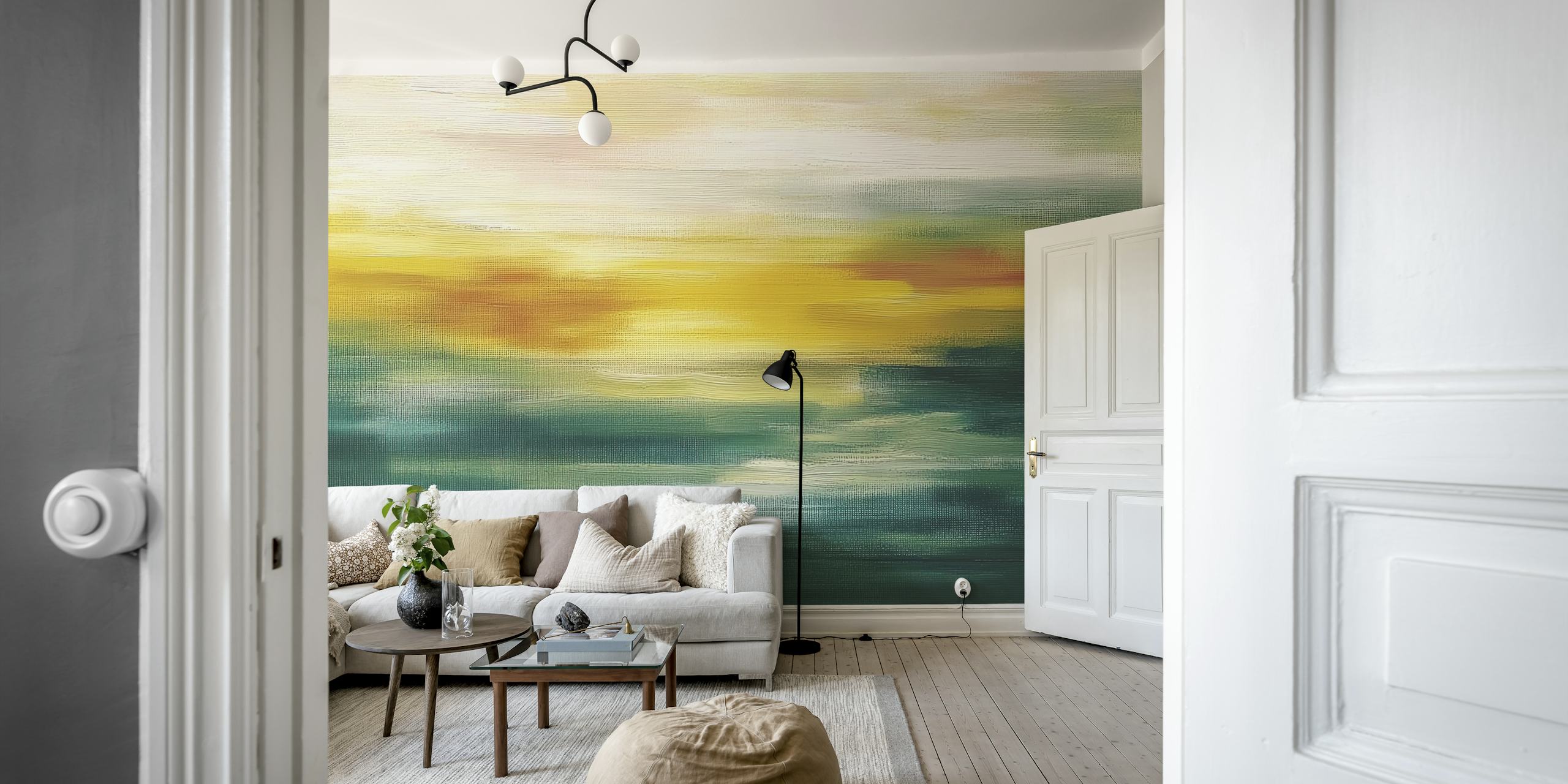 Green Yellow Motion wallpaper displayed in a room