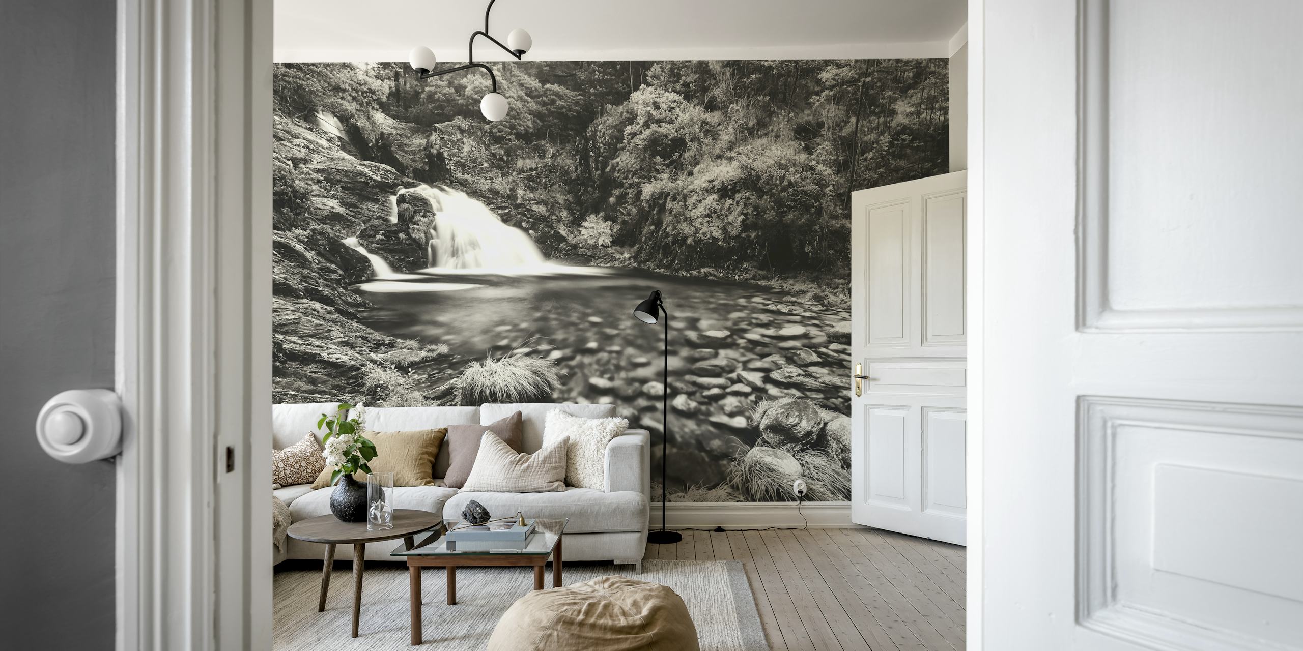 Grayscale Cascade wallpaper in a room