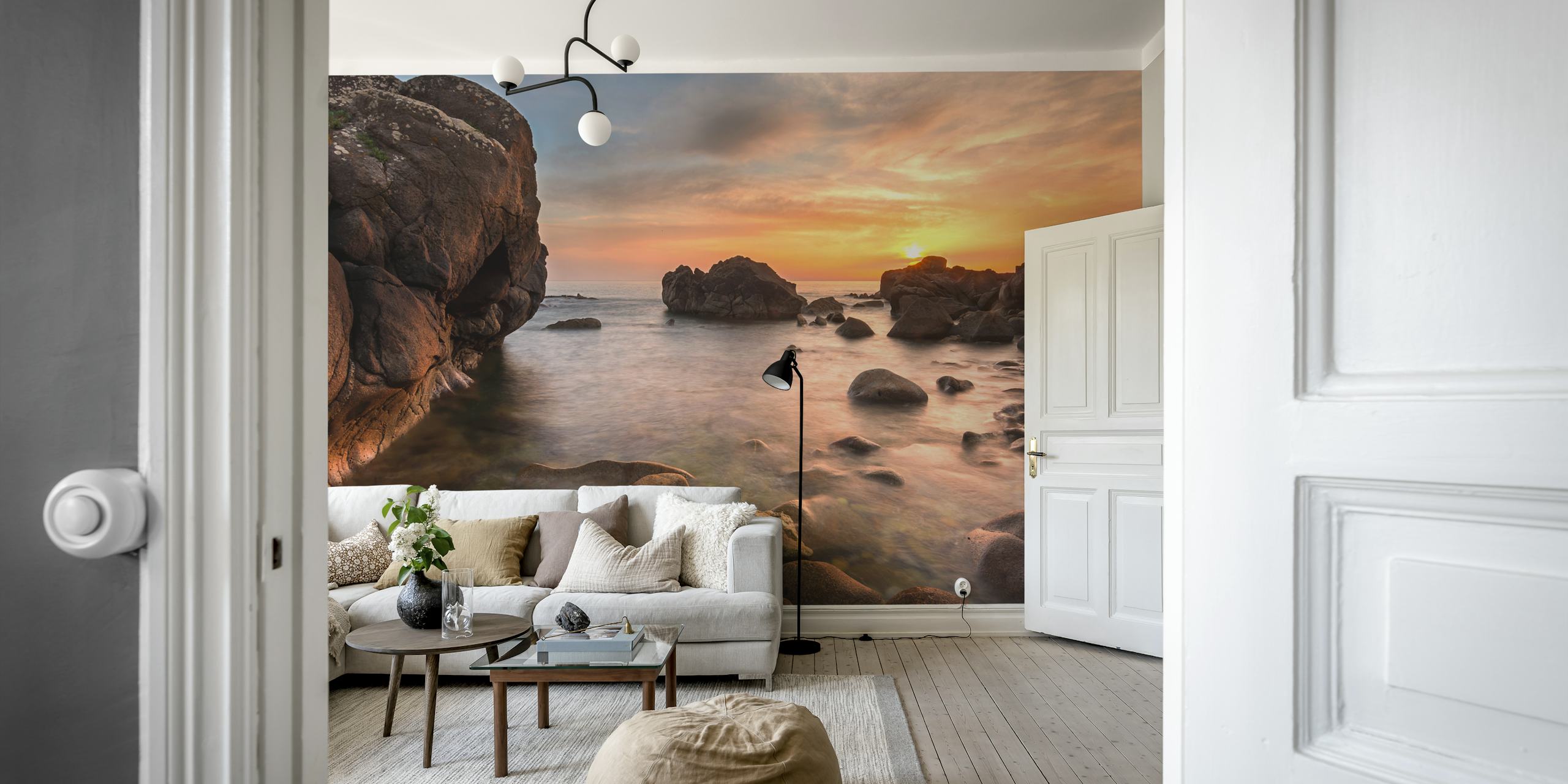 The beach with golden rocks papel de pared en una habitación