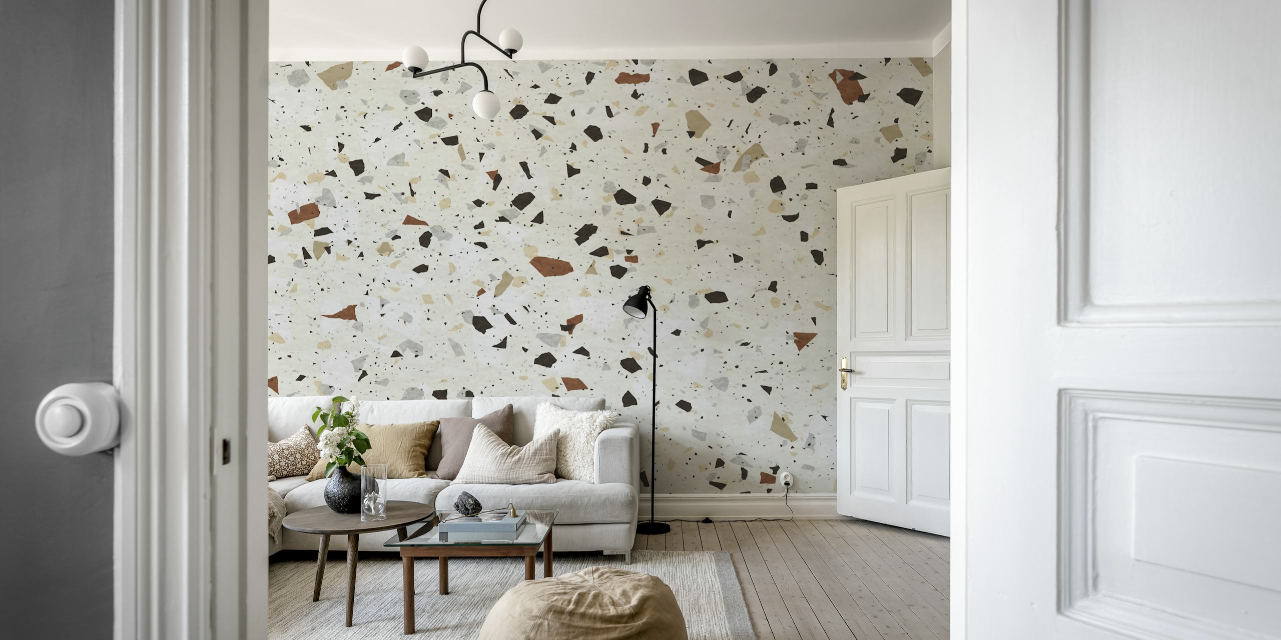 Design de papier peint White and beige terrazzo
