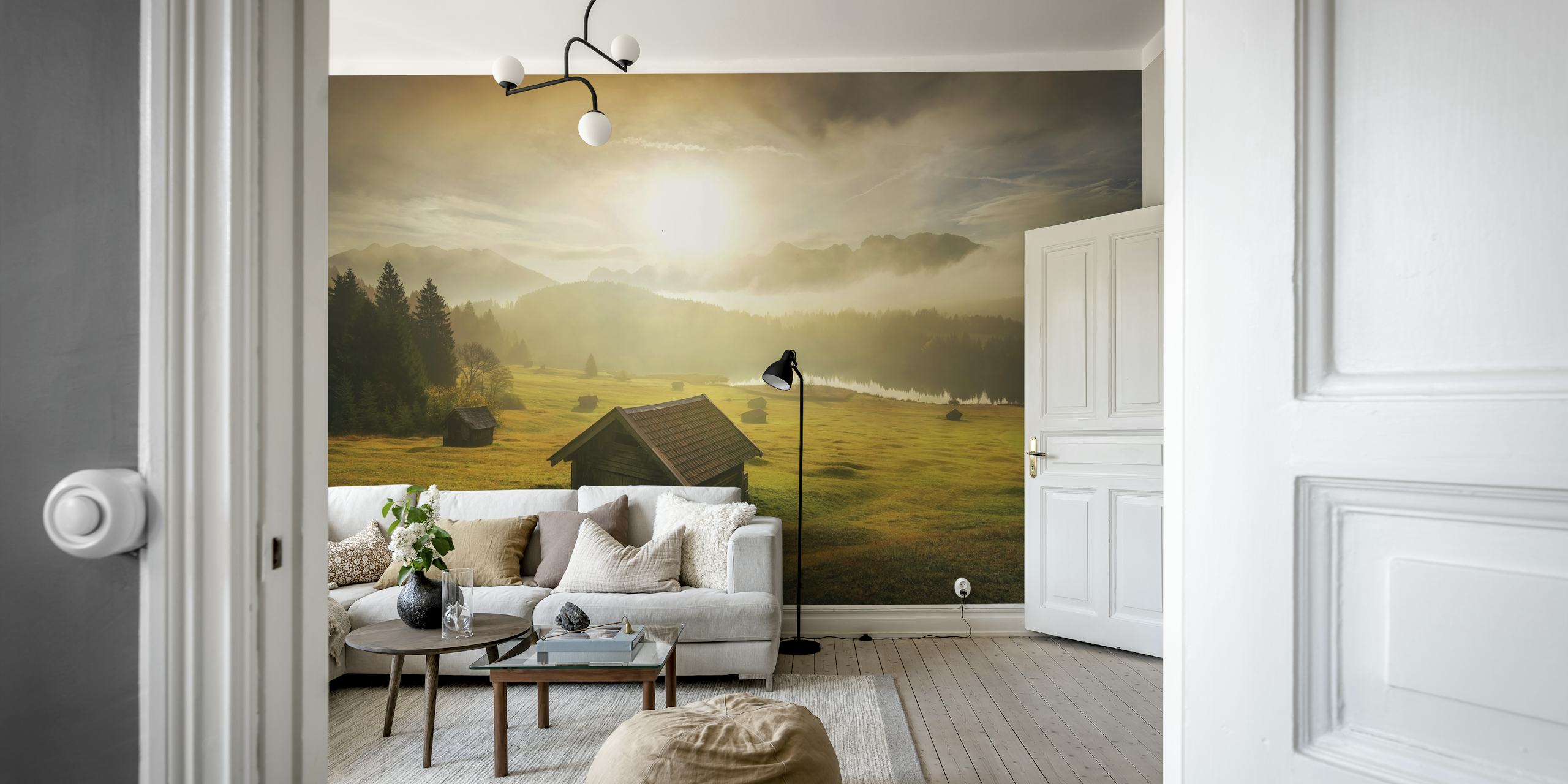 Misty Mountain Morning wallpaper in a room