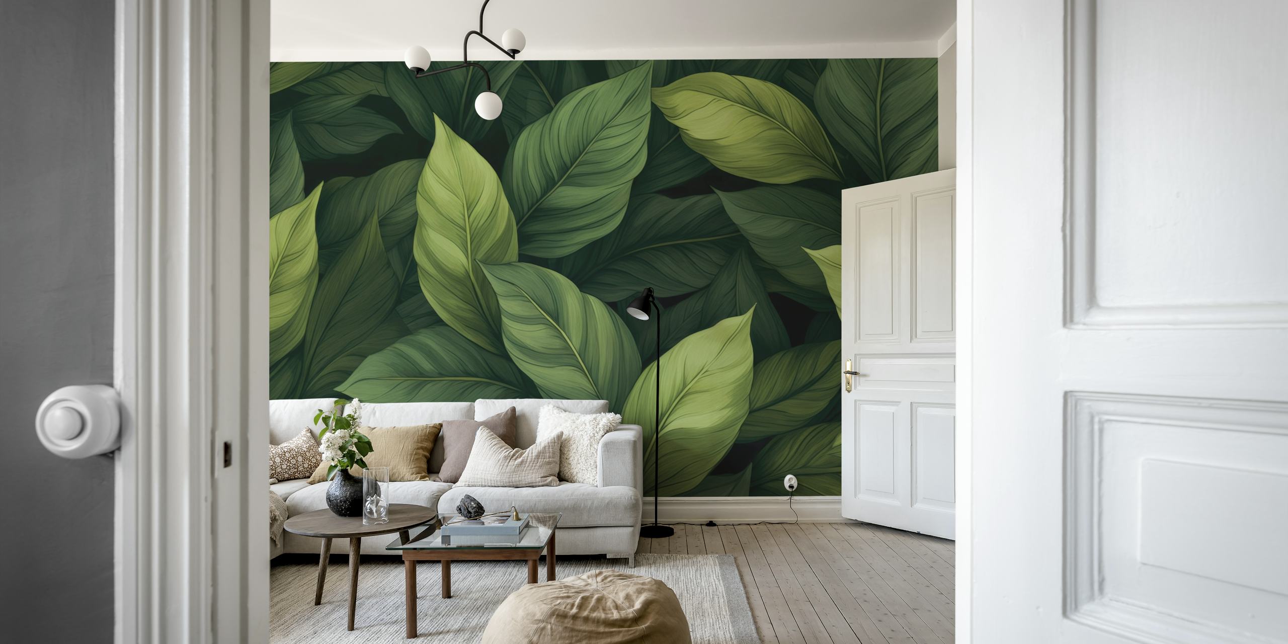 Ταπετσαρία Lush Green Leaf Serenity σε έναν χώρο