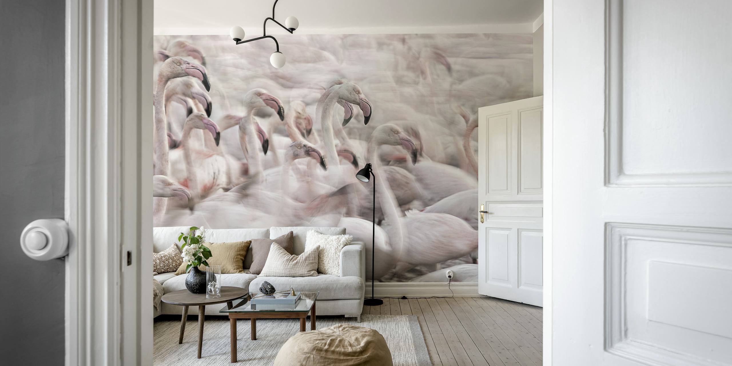 Pink flamingo pattern wallpaper with soft pastel colors and blurred effects