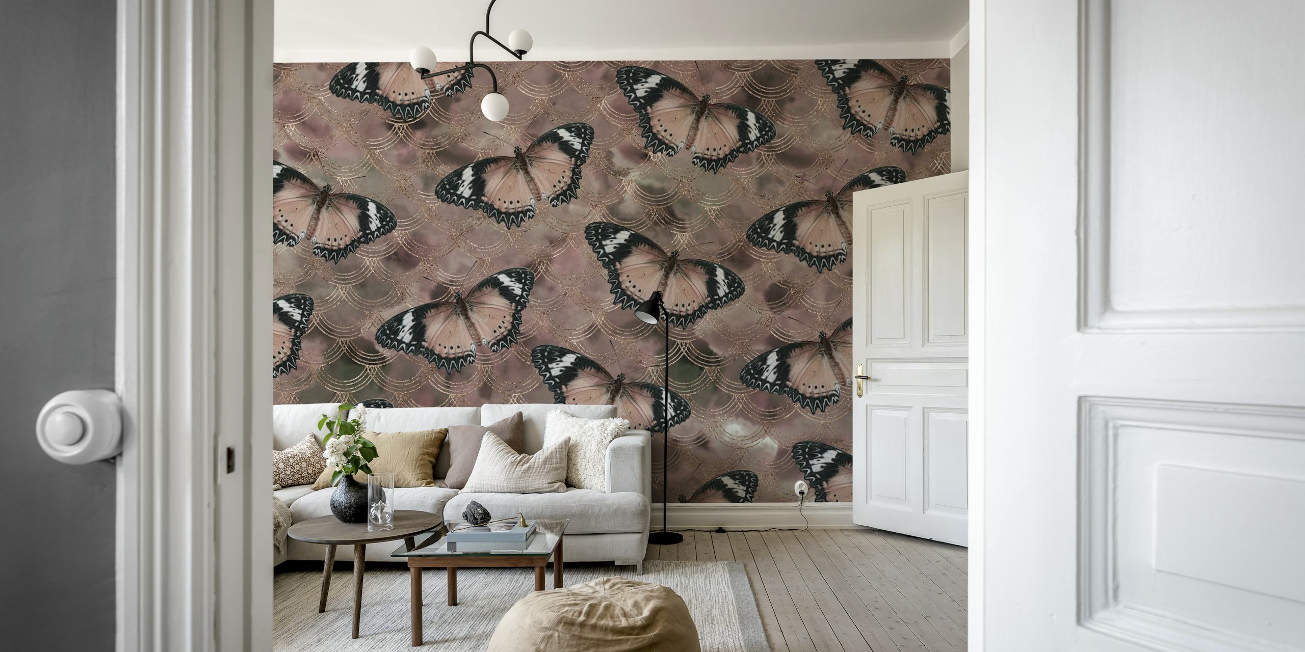 Butterfly wallpaper design i et rum