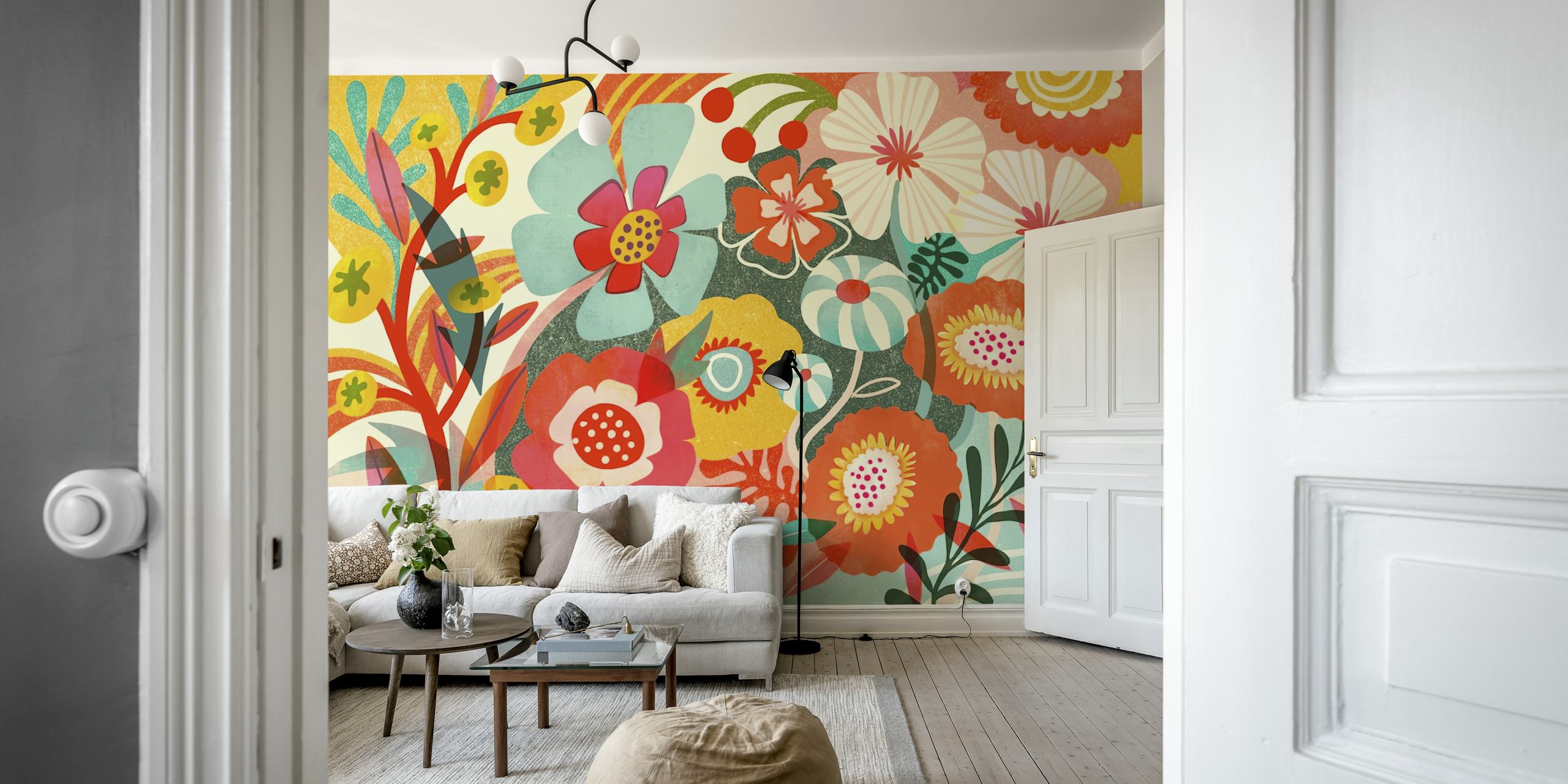 Šarena cvjetna tapeta u sobi