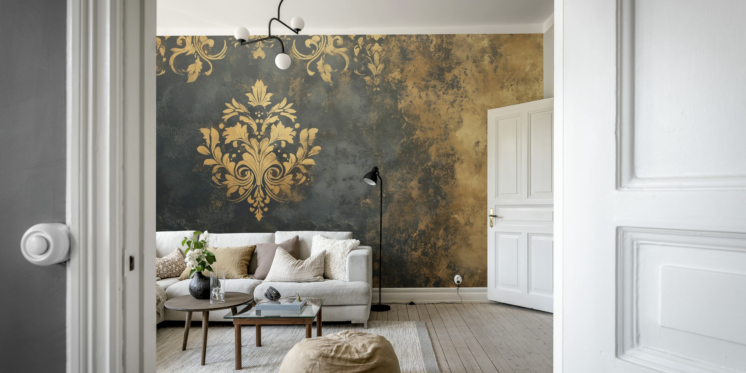 Tapeta Antique Elegance Gold vystavená v místnosti