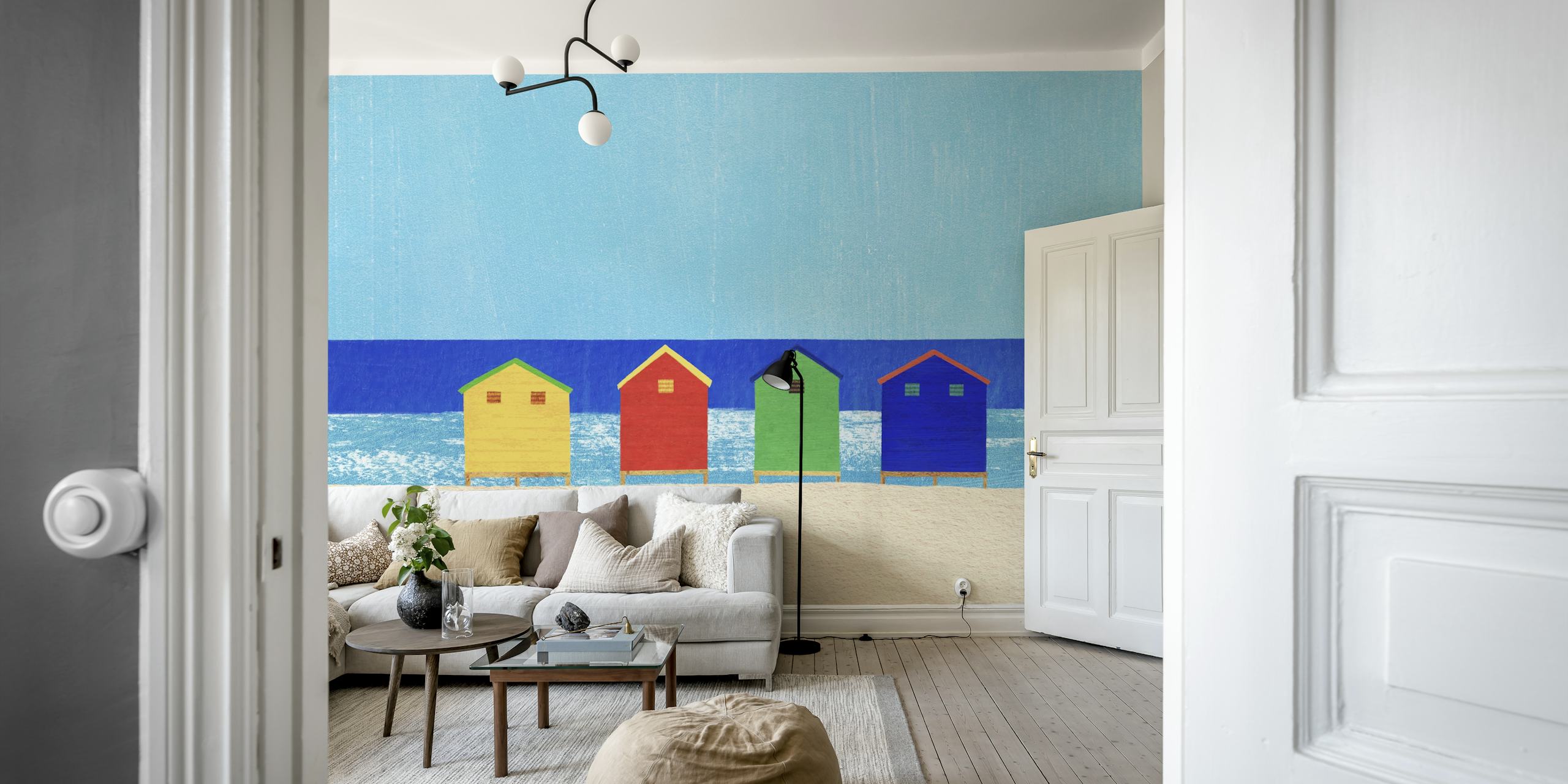 Kleurvol Seaside Cabins behangontwerp