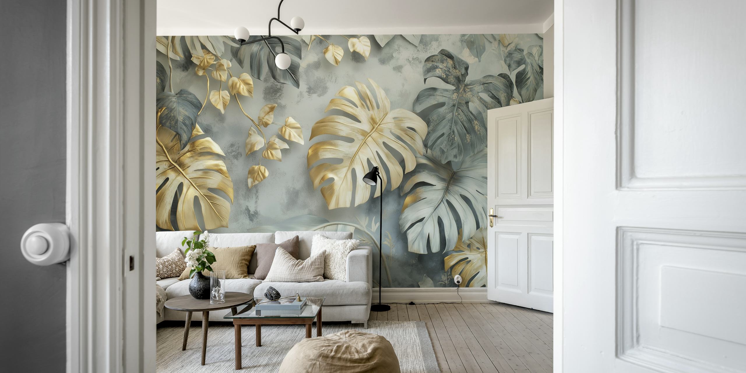 Monstera Gold Accents dizajn tapeta u sobi