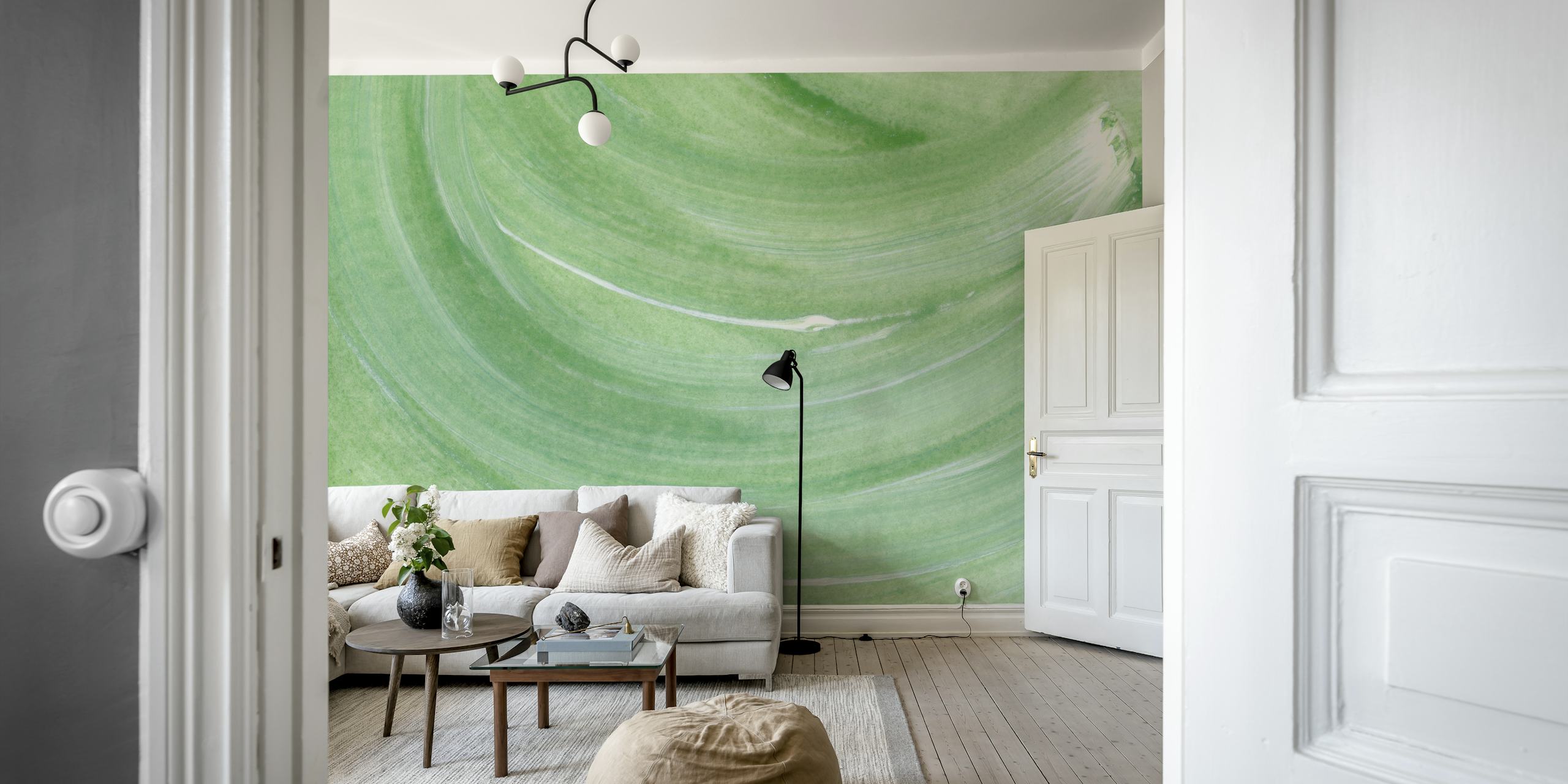 Soft Apple Green Paint Wave wallpaper in a room