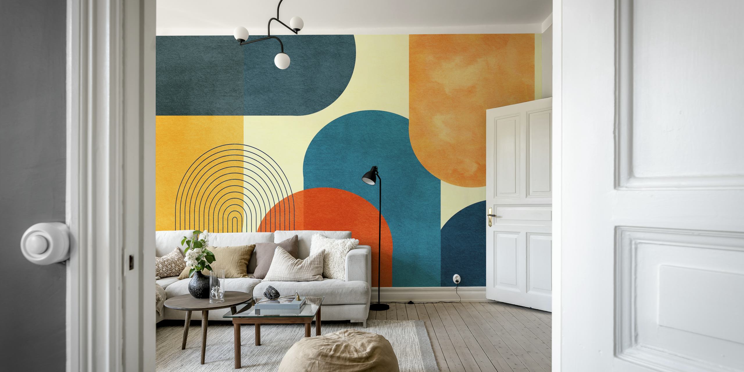 Papel de parede Abstract Sunset Geometrics em um ambiente moderno