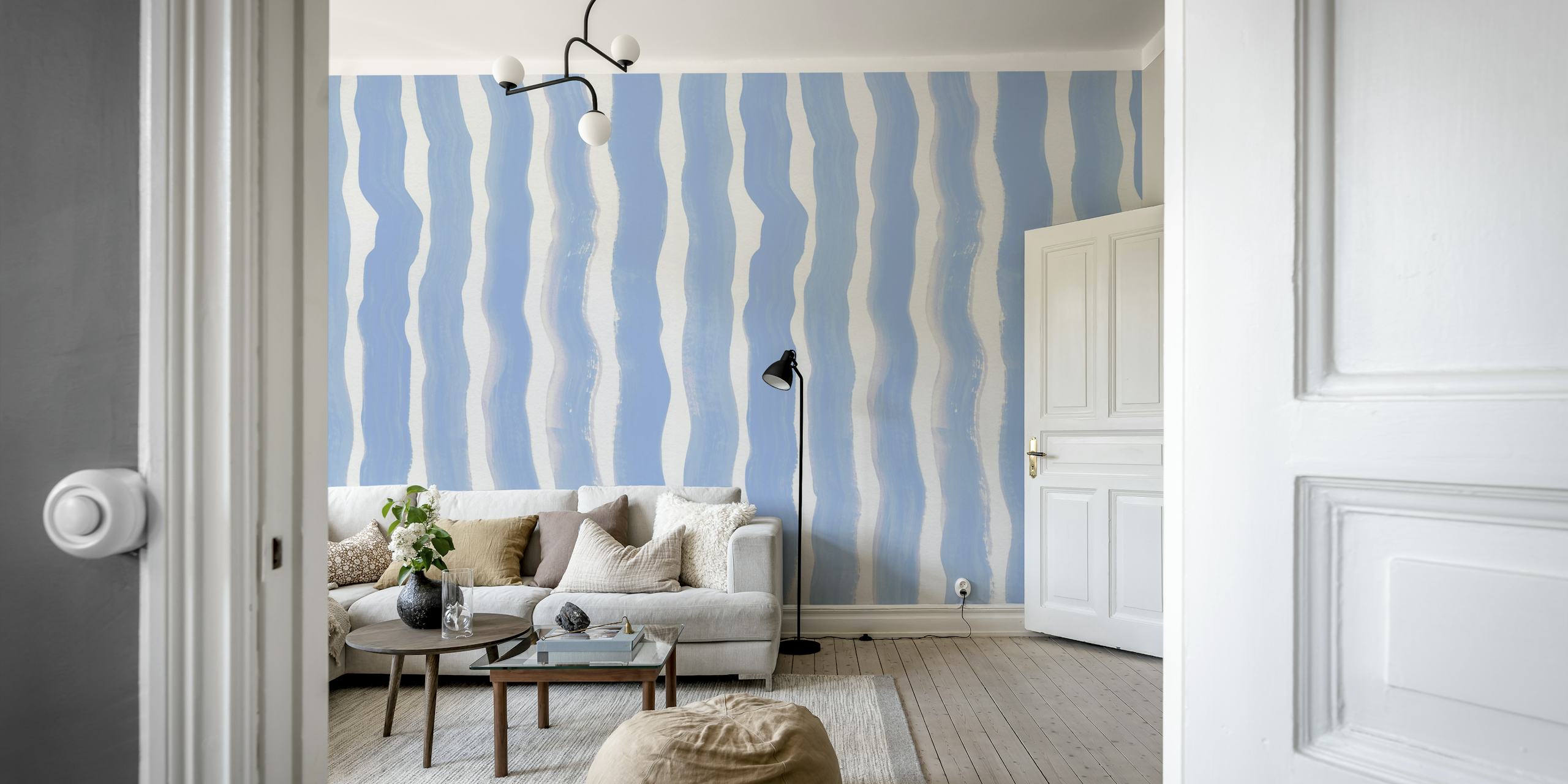 Tapeta Light Blue Brush Stripes v místnosti