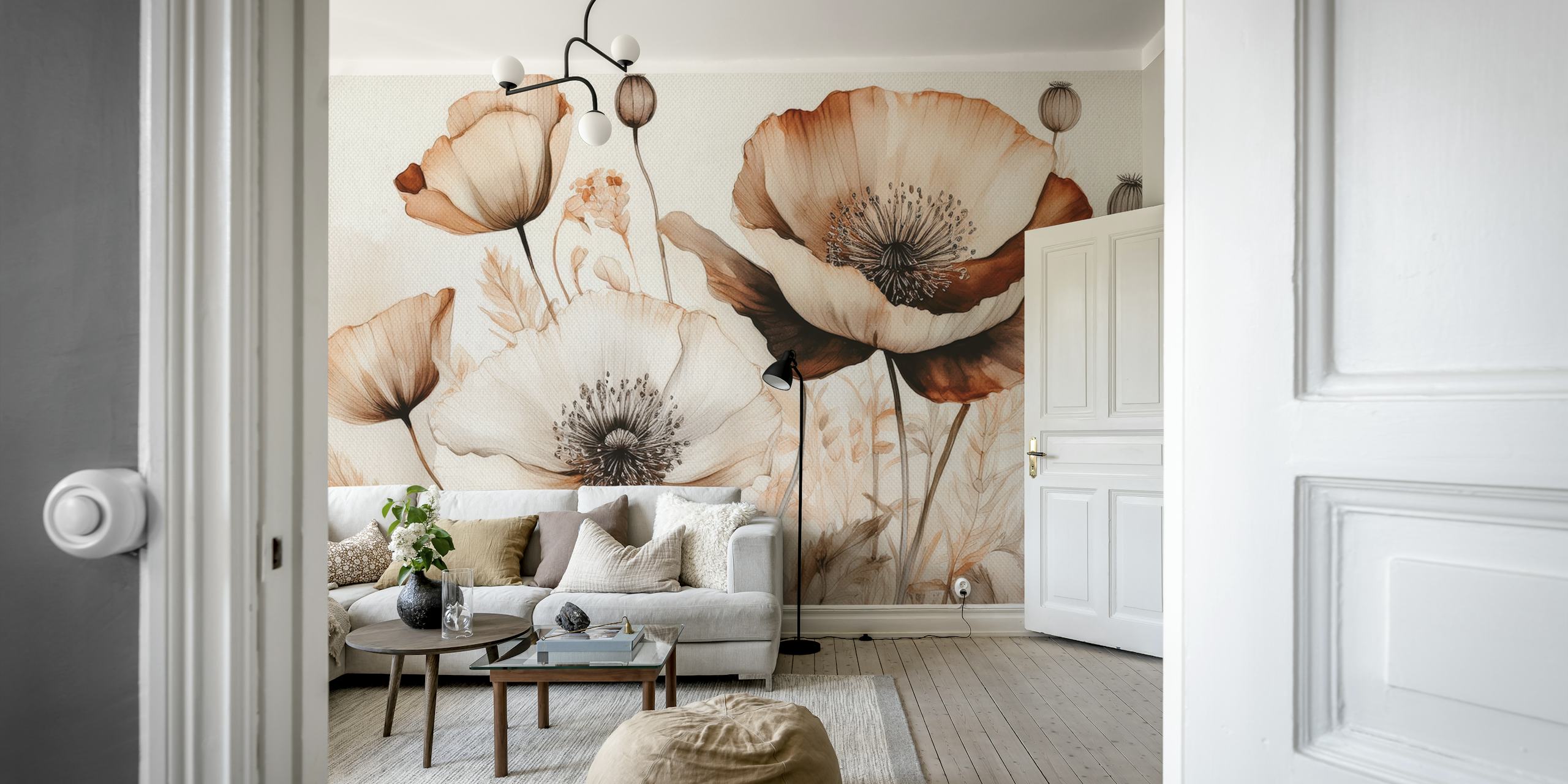 Elegant Flowers Elegant Poppies in Beige and Mocha tapetdesign