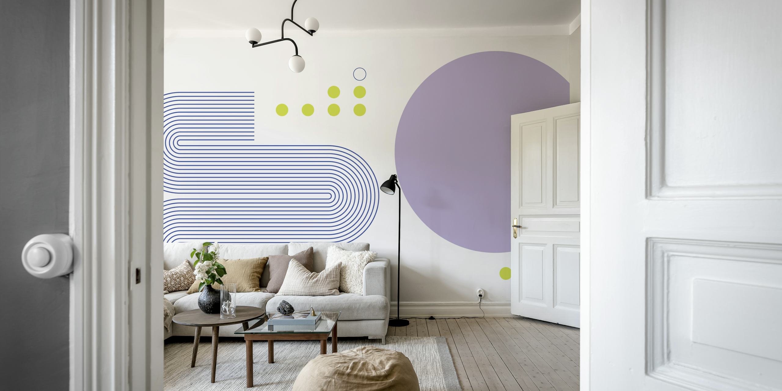 Bold Bauhaus Geometry wallpaper in a modern room