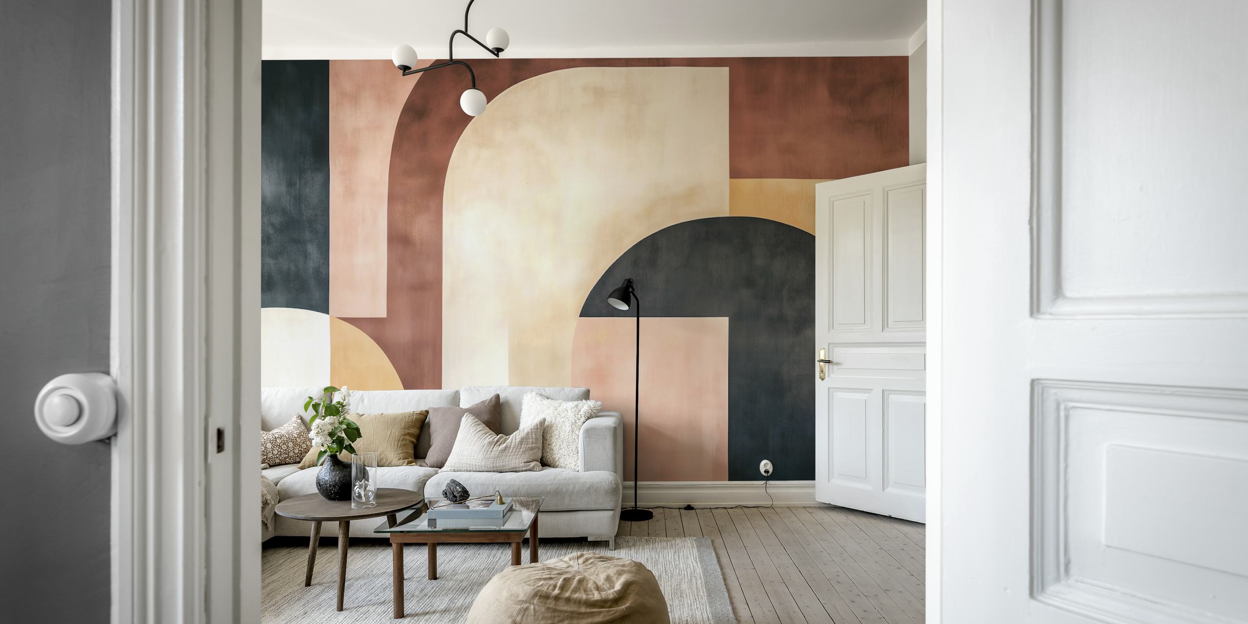 Geometrisch patroon met aardetinten, waaronder bruin en beige, vintage stijl wallpaper