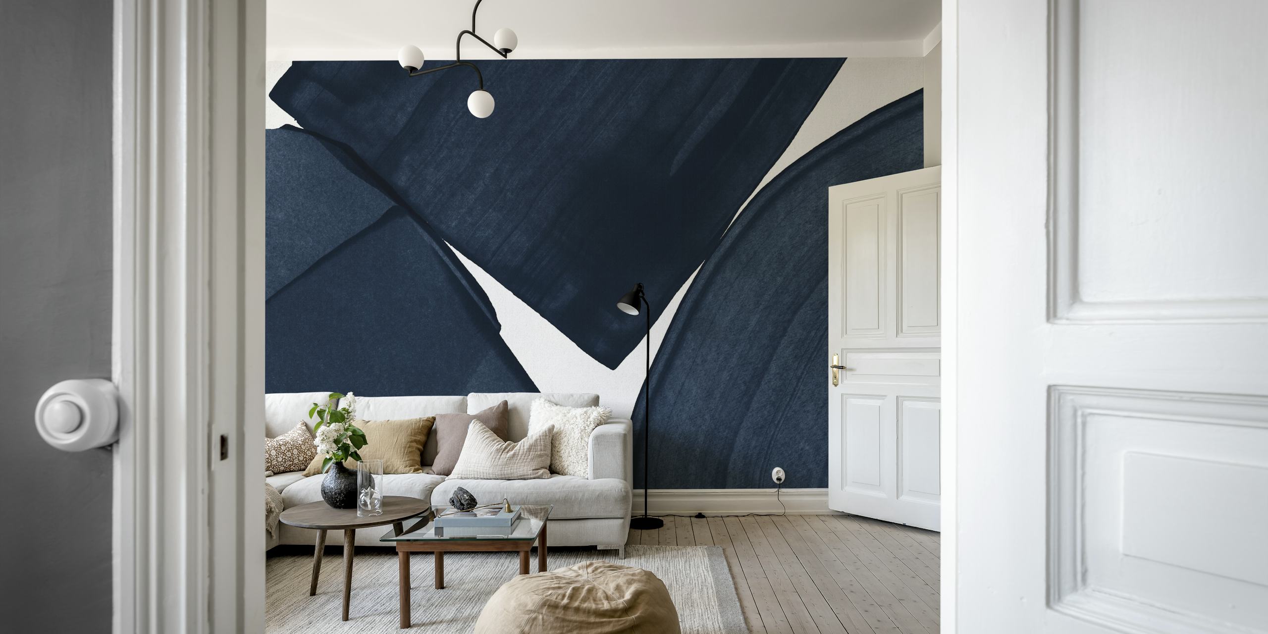 Navy blue brush strokes on white background wallpaper