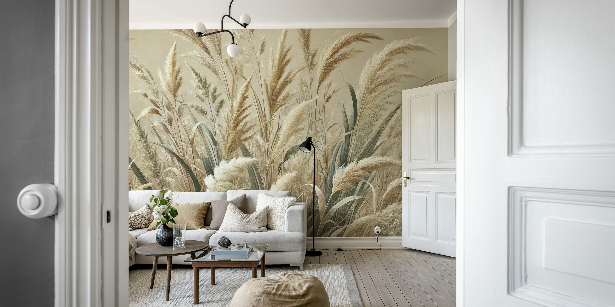 Lush grass textures in beige and earthy tones wallpaper