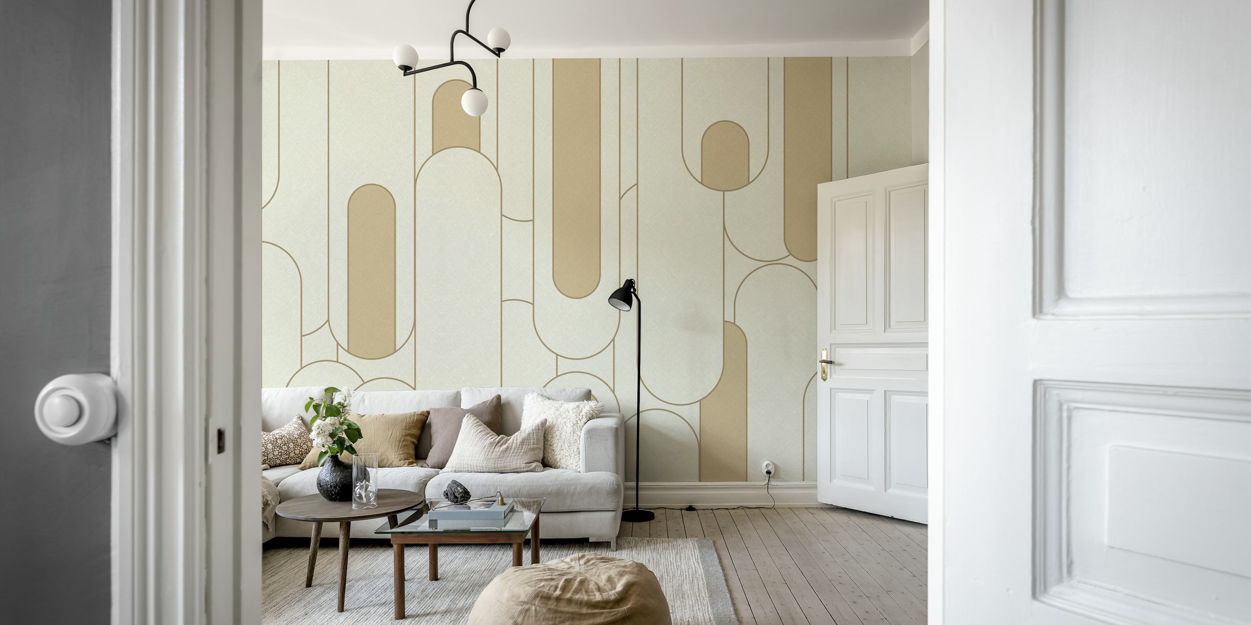 Geometric cream and beige curvy pattern wallpaper