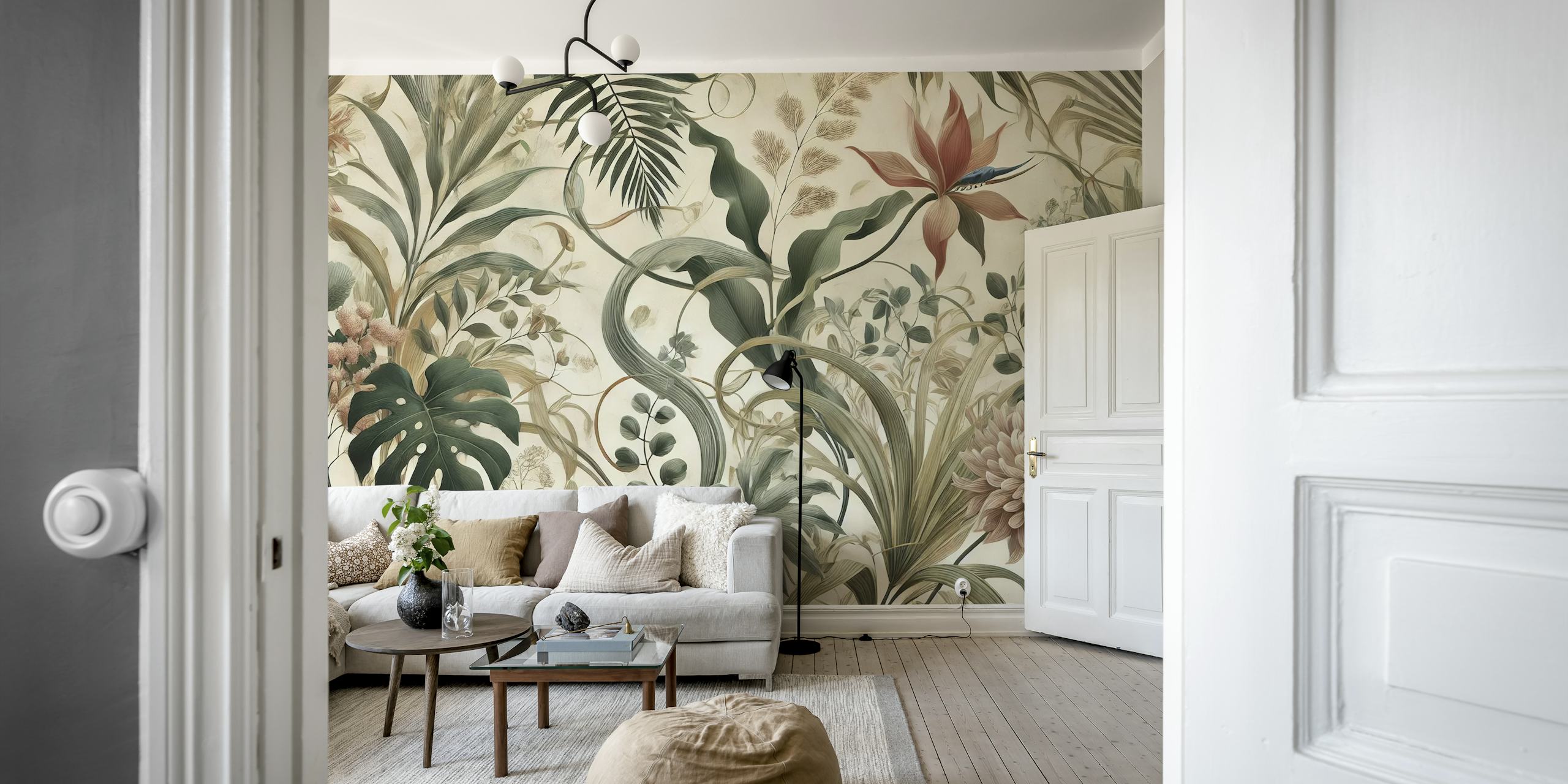 Pared de Floating Botanical en un ambiente de habitación