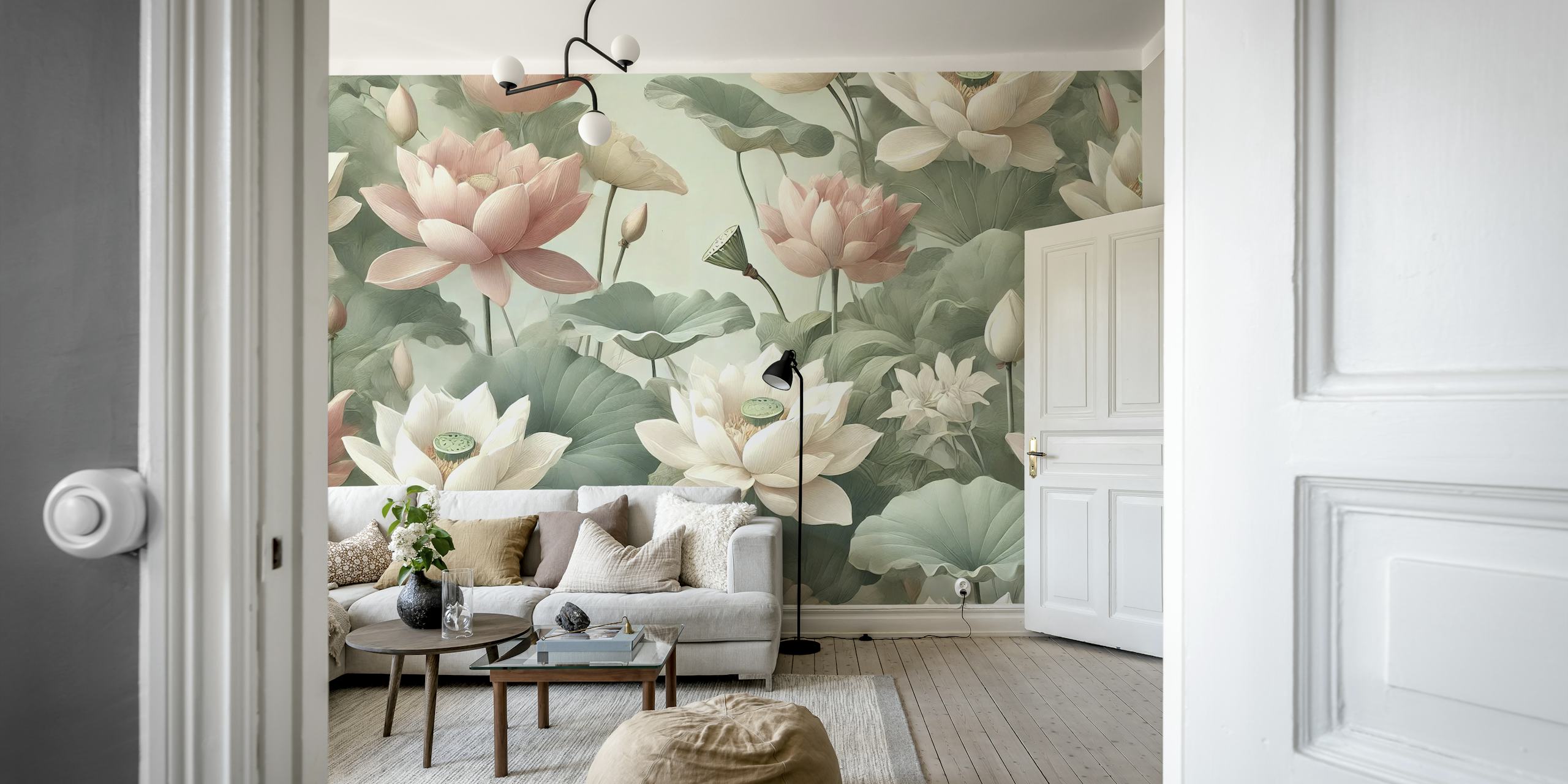 Σχέδιο ταπετσαρίας Lotus Flowers σε ένα δωμάτιο