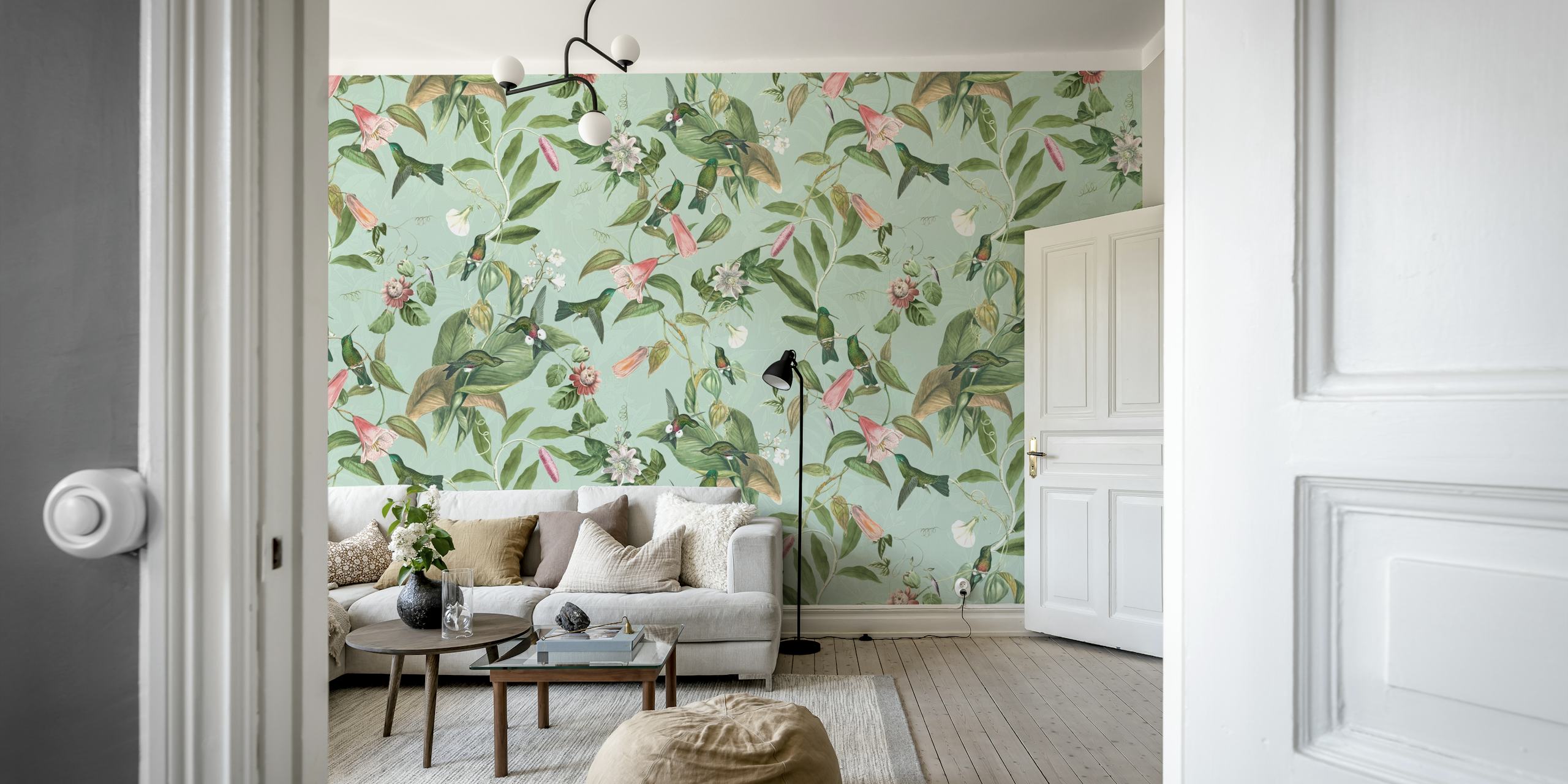 Ταπετσαρία Passiflora garden and Hummingbirds σε ένα δωμάτιο