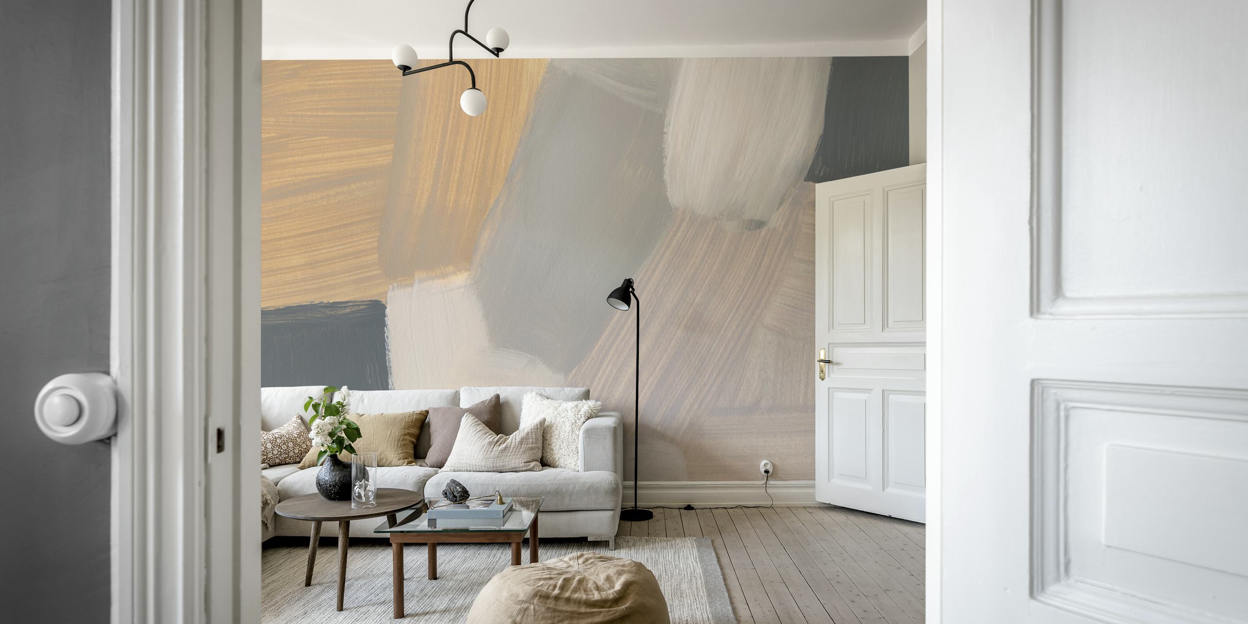Abstract brushstroke wallpaper in a room
