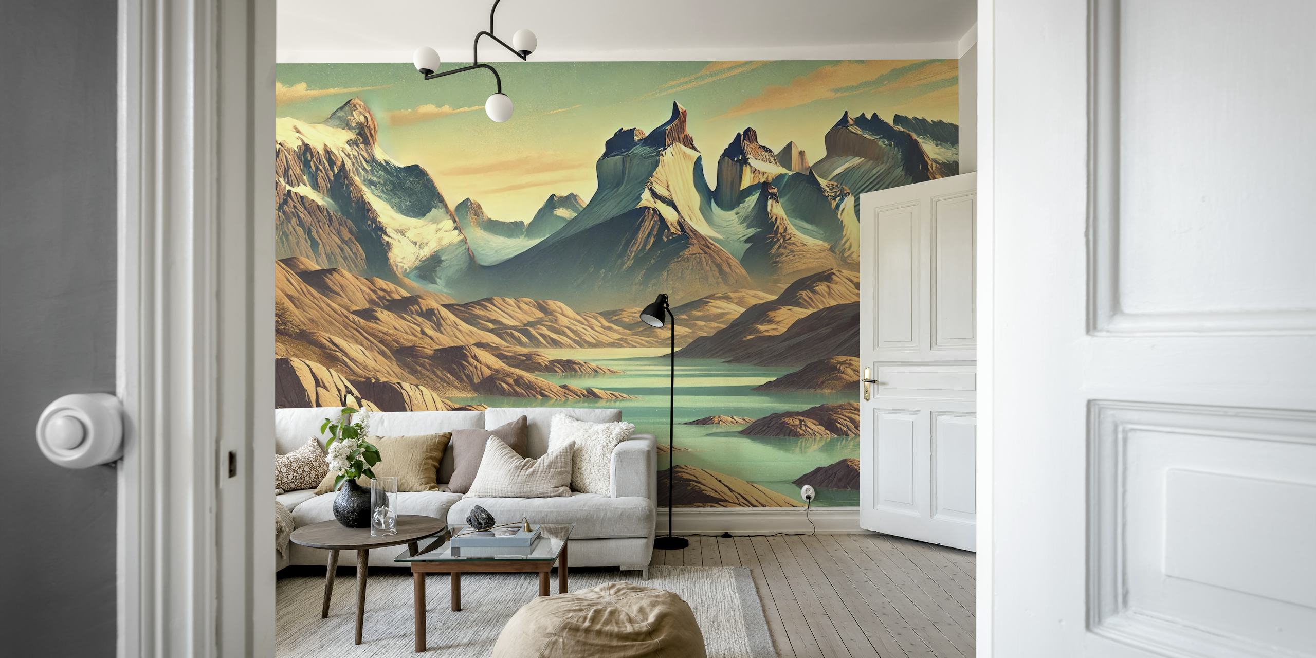 Vintage Chile Torres del Paine wallpaper in a room