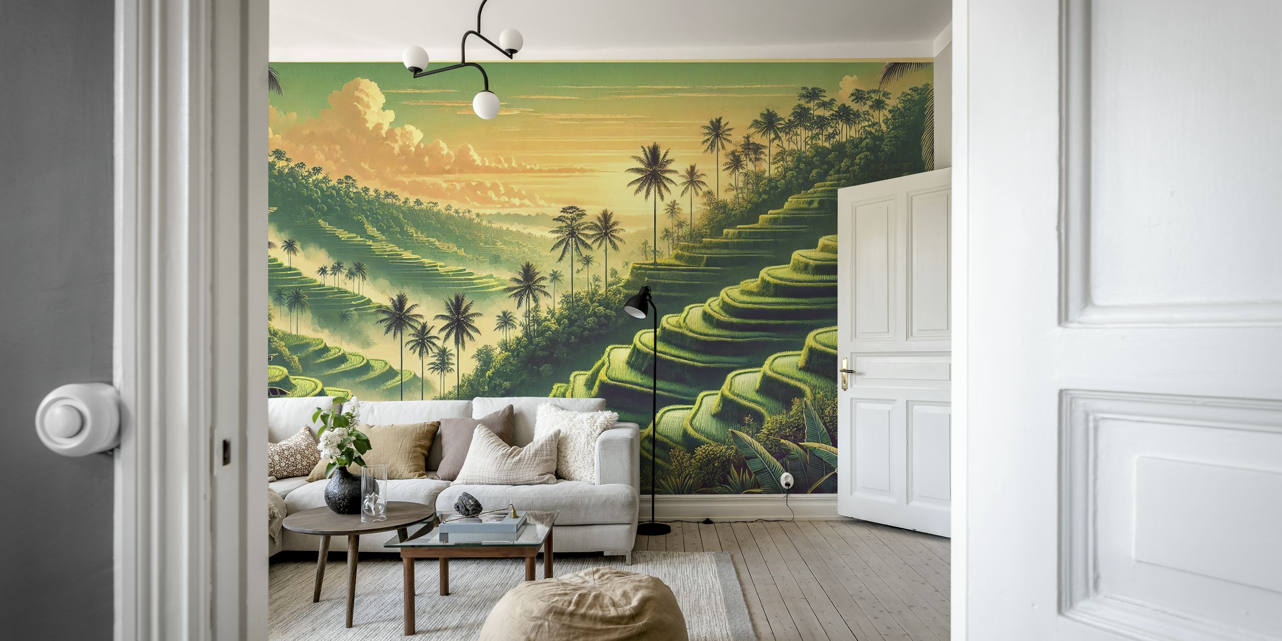 Vintage Bali Rice Terraces behang in een kamer
