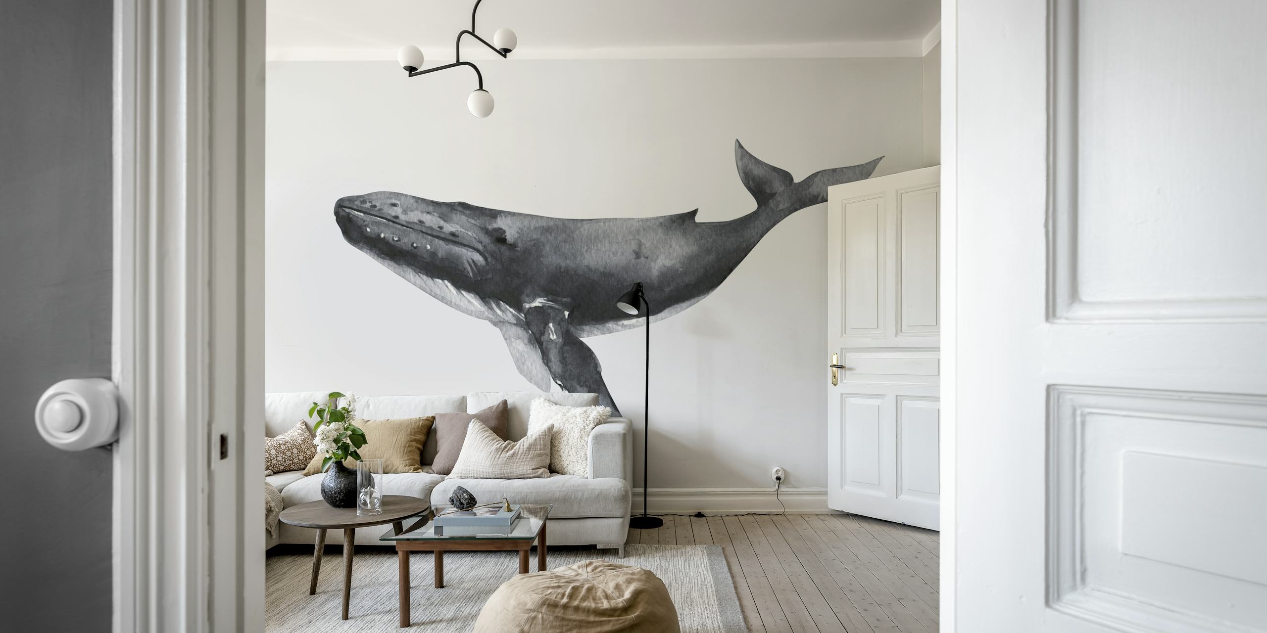 Whale wallpaper σε ένα μοντέρνο δωμάτιο