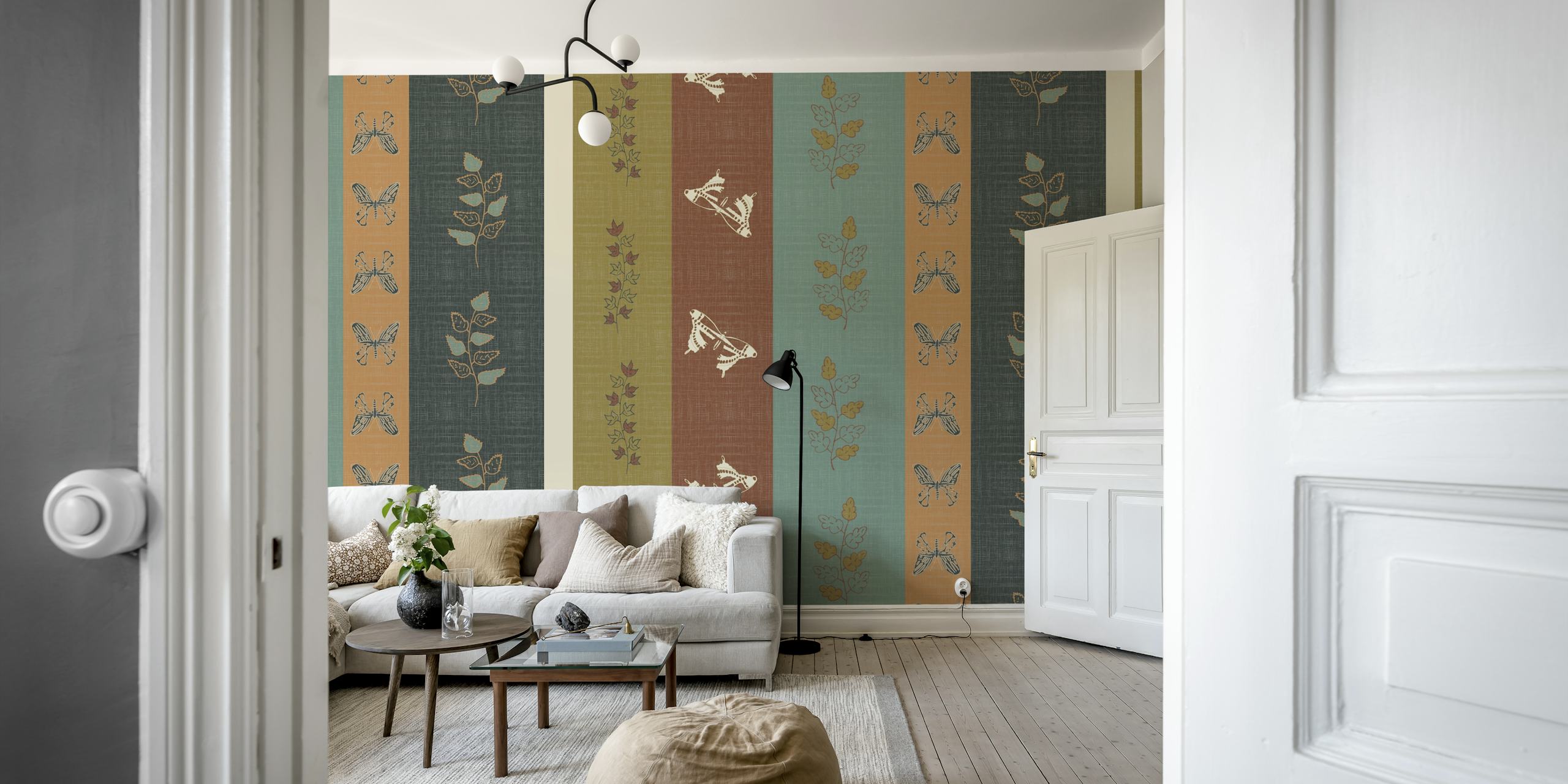 Papel de parede Botanical Folk Stripes em um ambiente