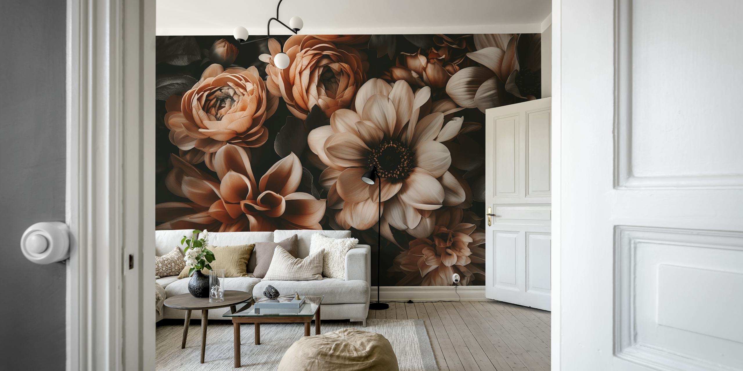 Dramatic Flower Bloom papel de parede em um quarto