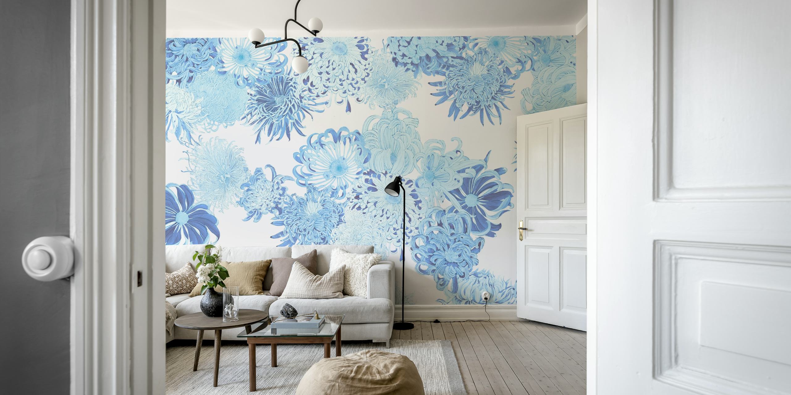 Azure Floral Symphony floral wallpaper in a room